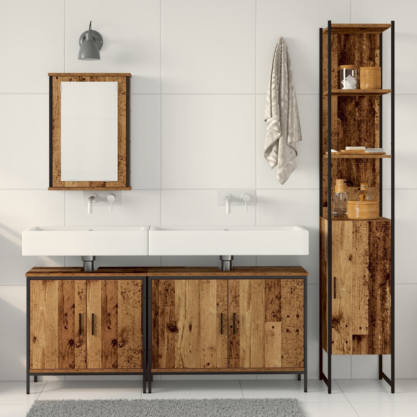 Baderomsinnredningssett med hylle 4 pcs Brun 33 x 33 x 185.5 cm
