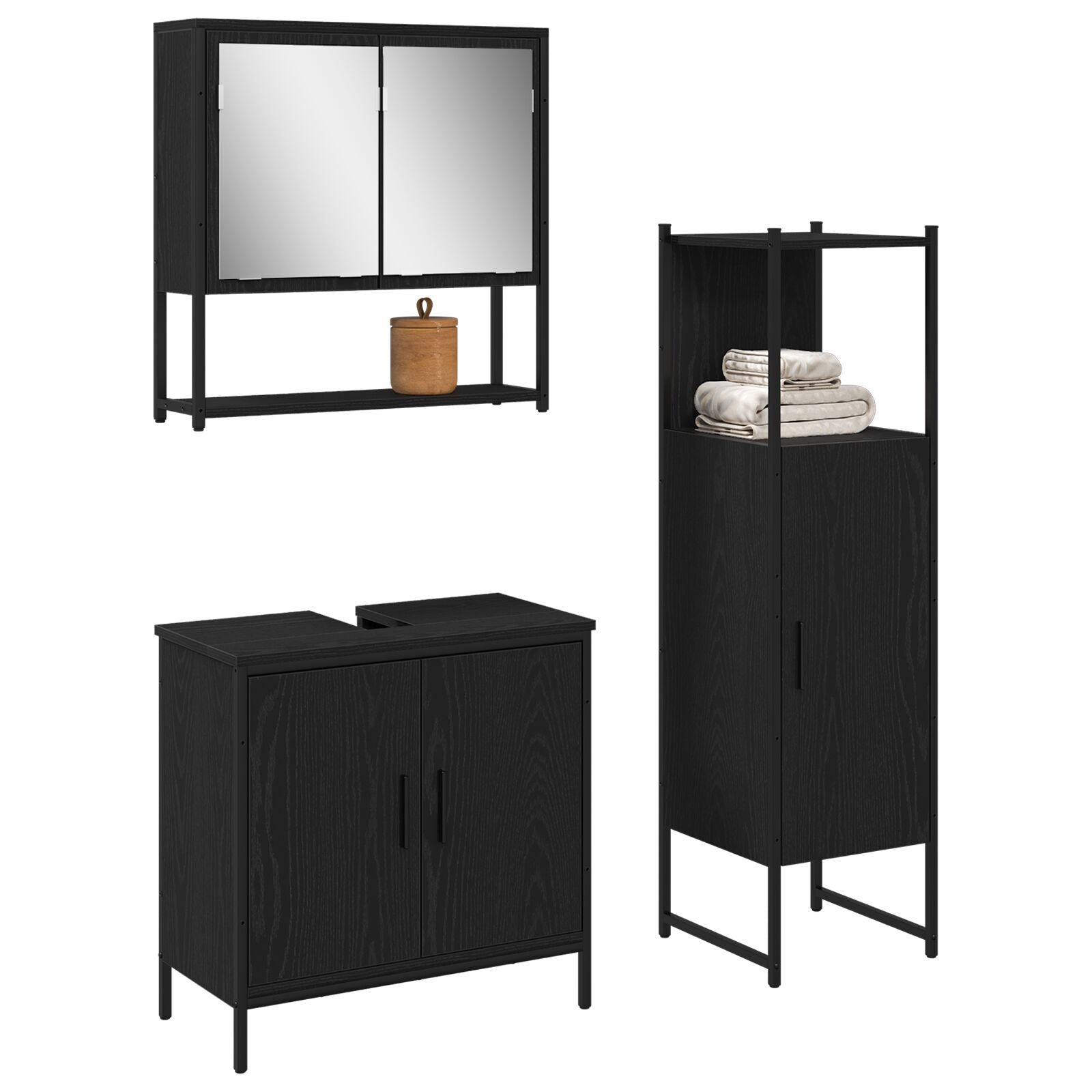 Baderomsinnredningssett med dør 3 pcs Svart 33 x 33 x 102.5 cm
