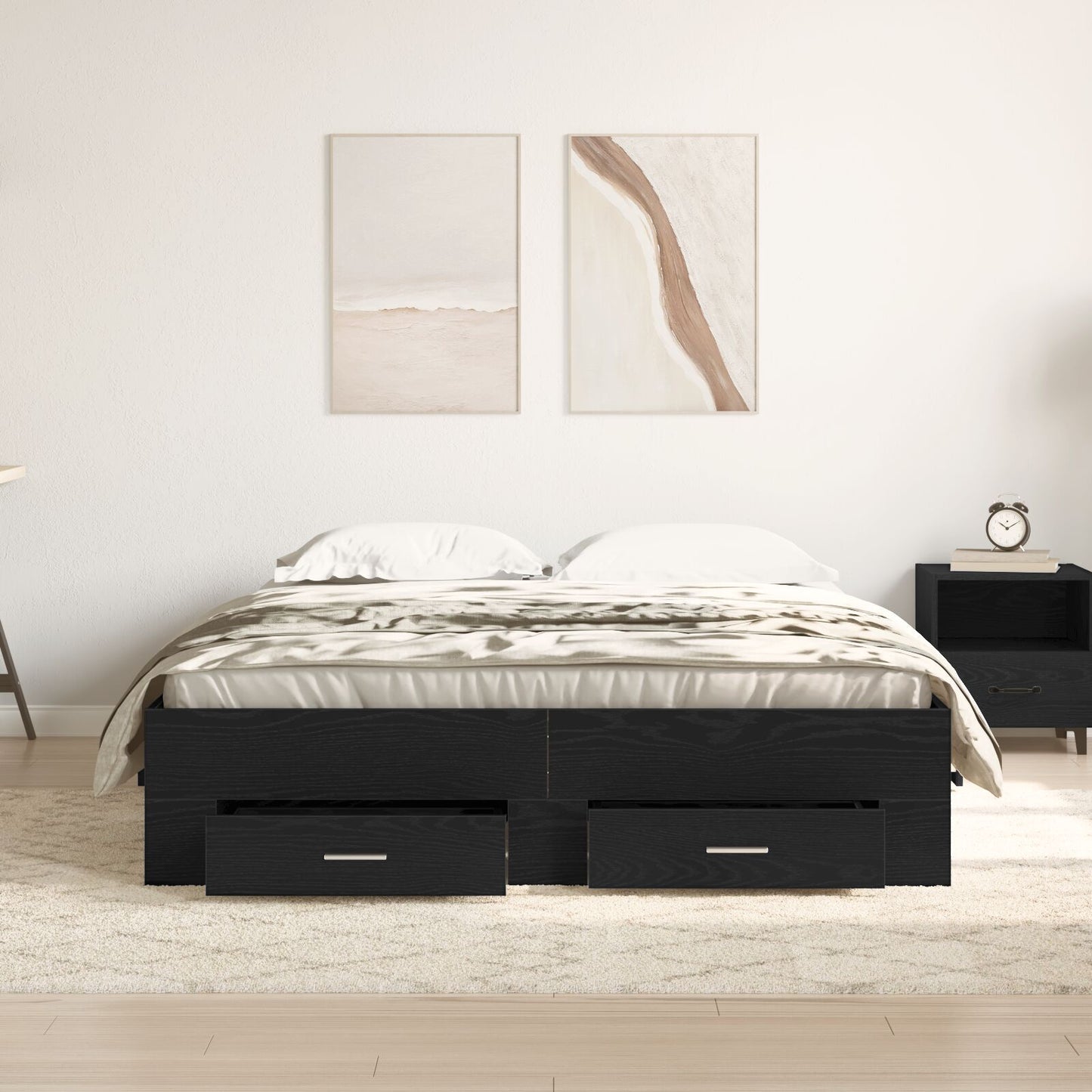 Sengestamme med skuff Svart Eik 135 x 190 cm Konstruert tre