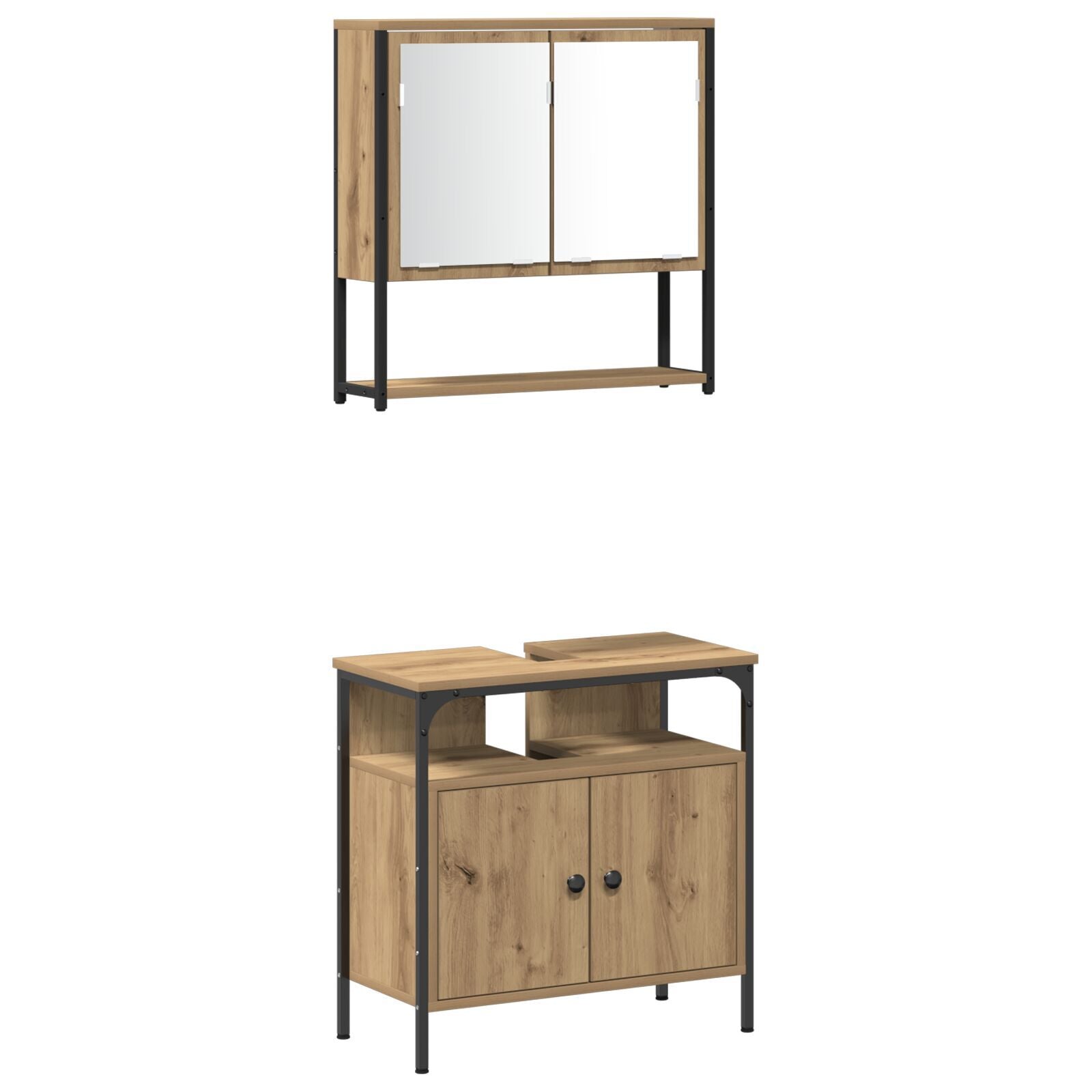 Baderomsinnredningssett med dør 3 pcs Brun 33 x 33 x 120.5 cm