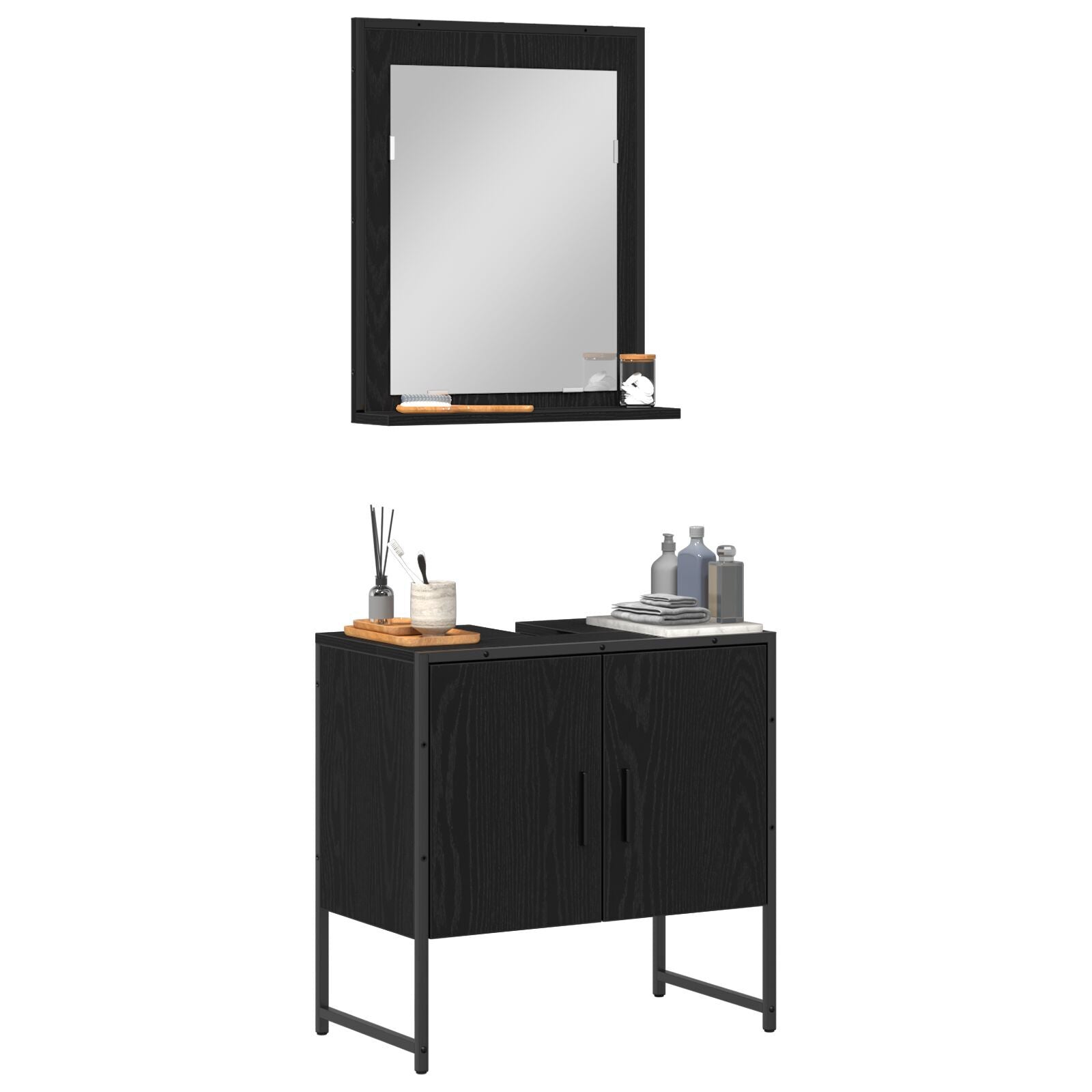 Baderomsinnredningssett med lagring 2 pcs Svart 60 x 33 x 60 cm