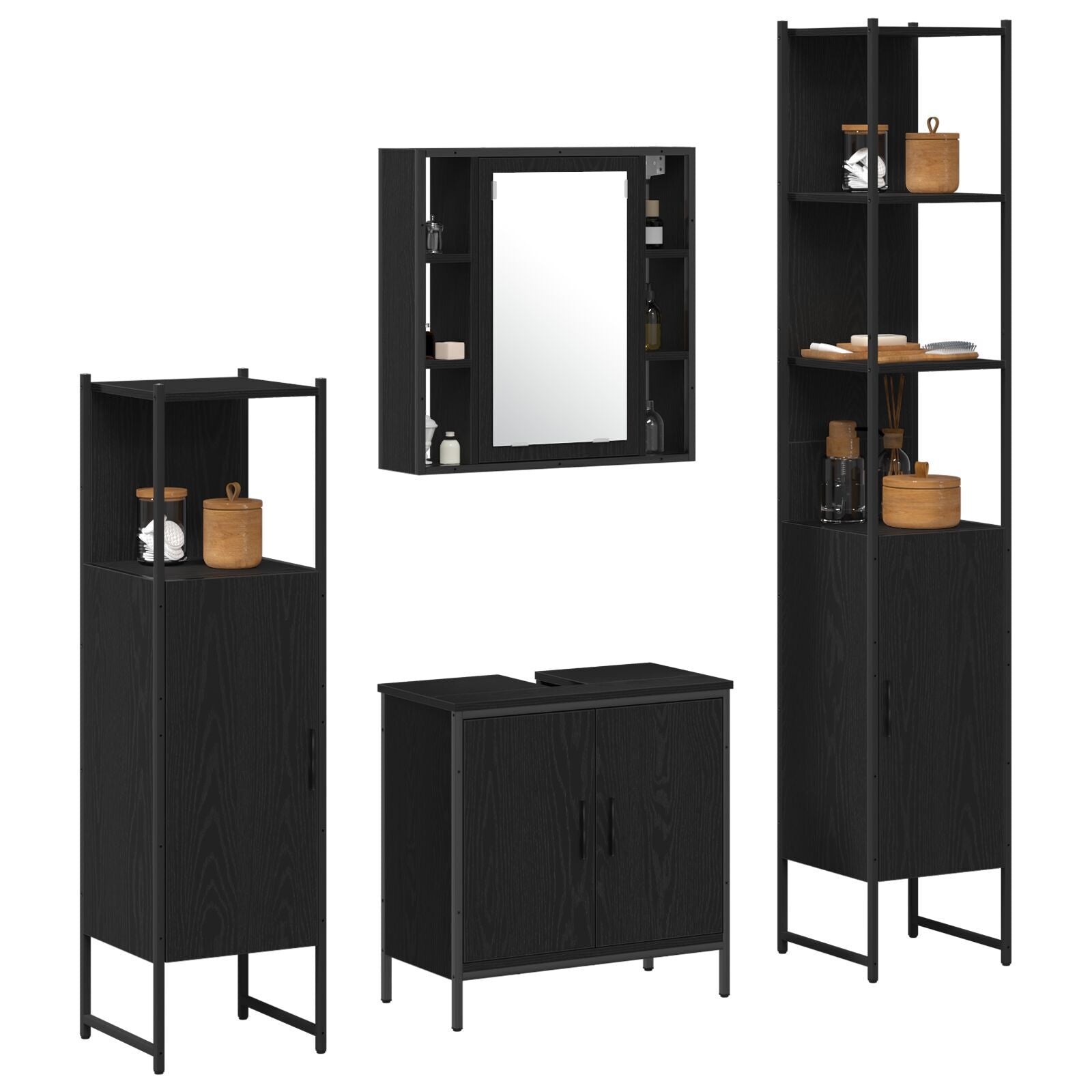 Baderomsinnredningssett med dør 4 pcs Svart 33 x 33 x 185.5 cm