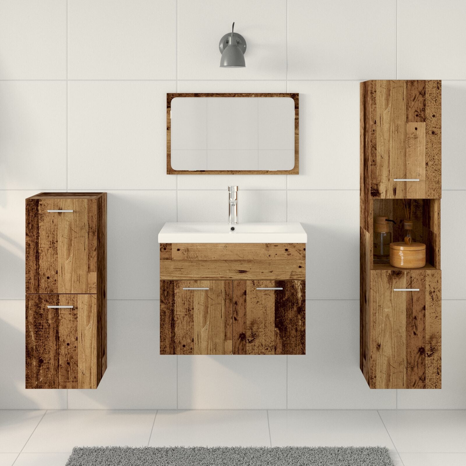Baderoms møbelsett Veggmontert 4 pcs Gamle tre 30 x 30 x 130 cm