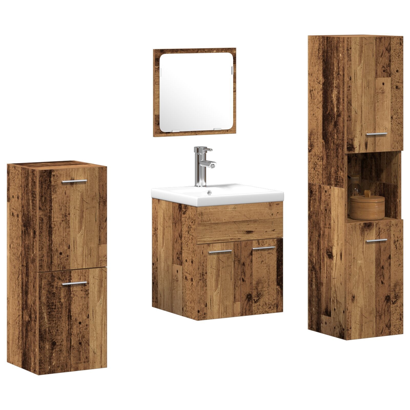 Baderoms møbelsett Veggmontert 4 pcs Gamle tre 30 x 30 x 130 cm