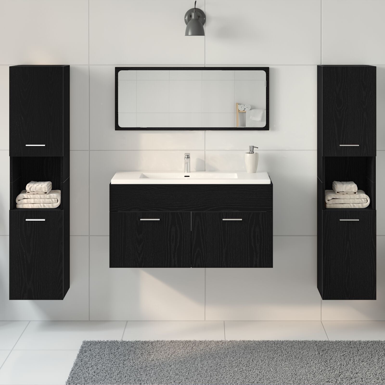 Badmøbelsett 4 pcs Svart Eik 41 x 38.5 x 46 cm Konstruert tre