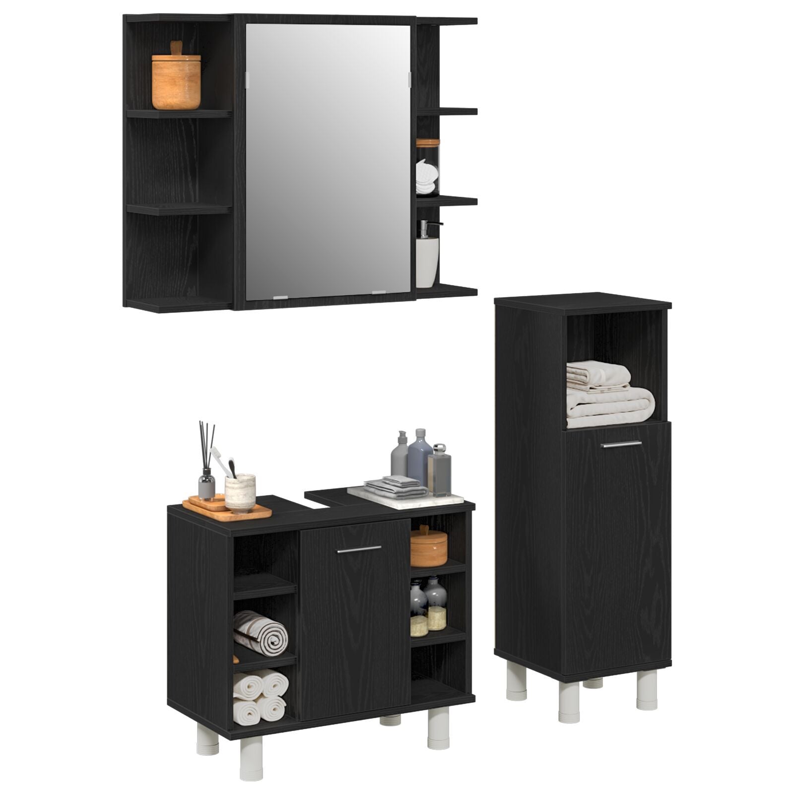 Baderomsinnredningssett med hylle 3 pcs Svart 30 x 30 x 99.5 cm