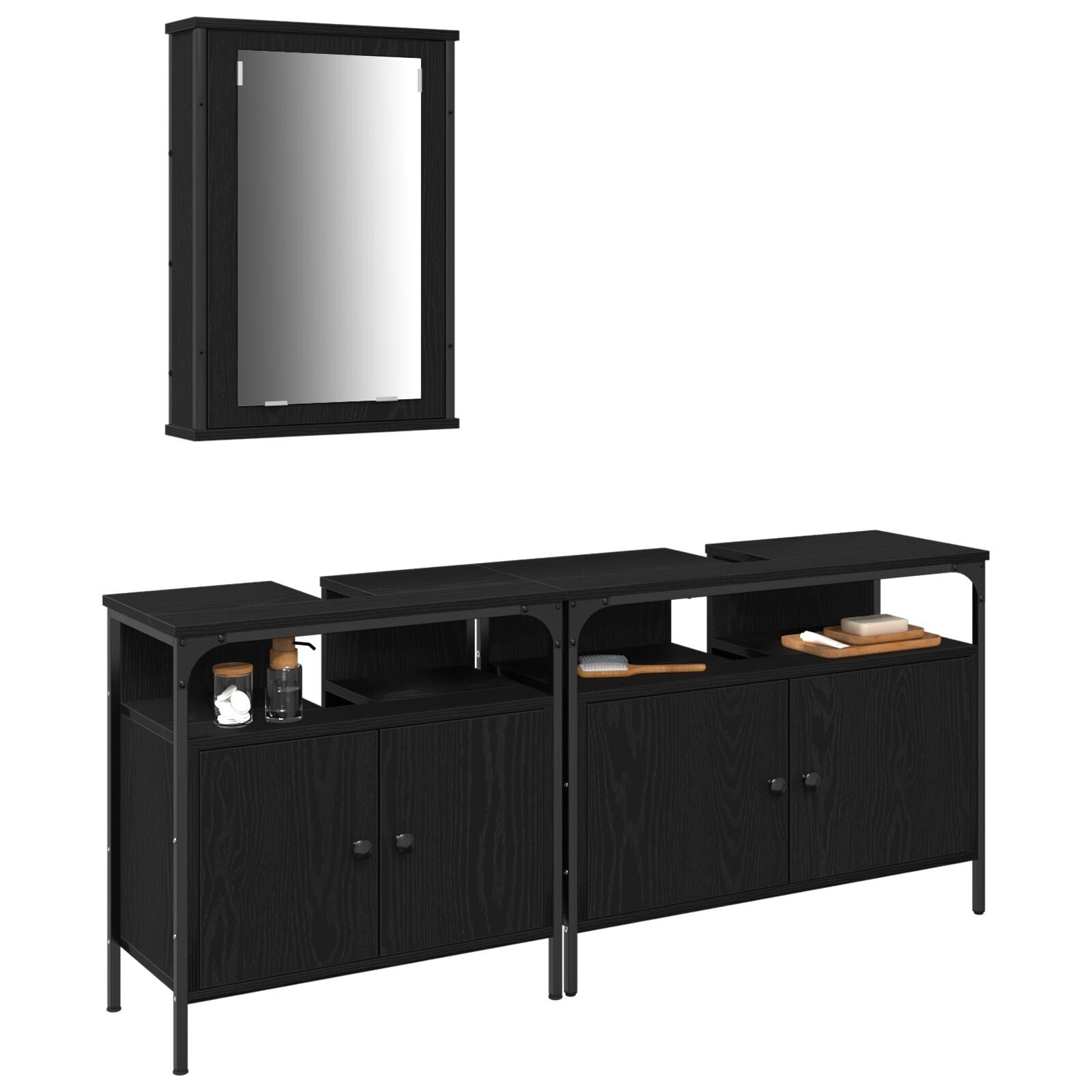 Baderomsspeilskap 3 pcs Svart 80 x 30 x 60 cm Konstruert tre