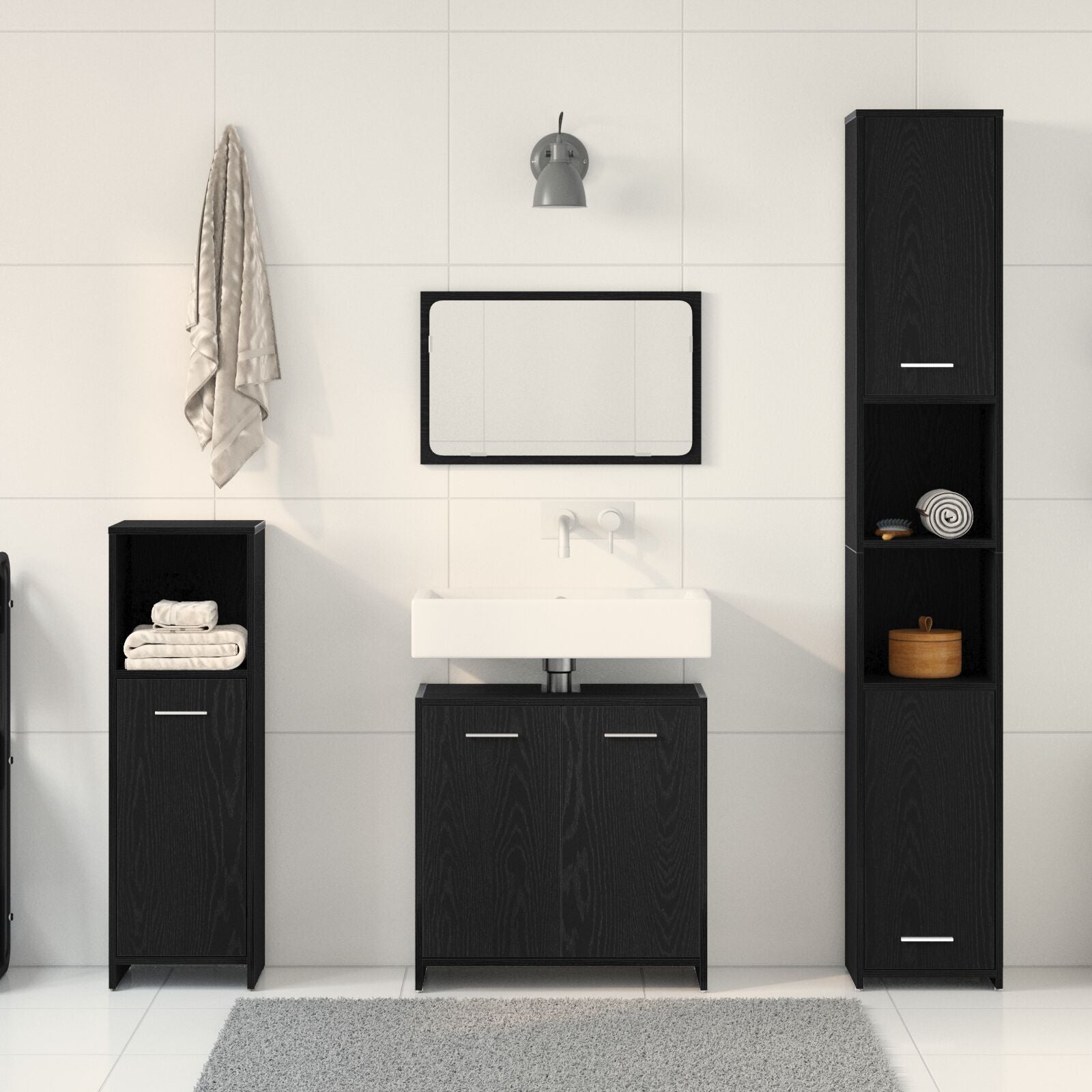 Baderomsmøbelsett med hylle 4 pcs Svart Eik 30 x 30 x 183.5 cm