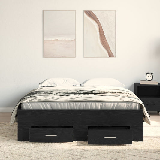 Sengestamme med skuff Svart Eik 120 x 200 cm Konstruert tre