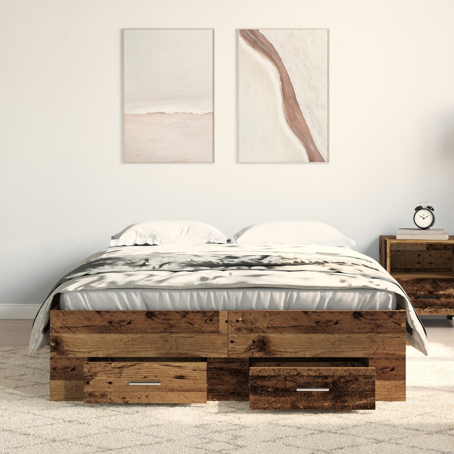 Sengestamme med skuff Gamle tre 120 x 190 cm Konstruert tre
