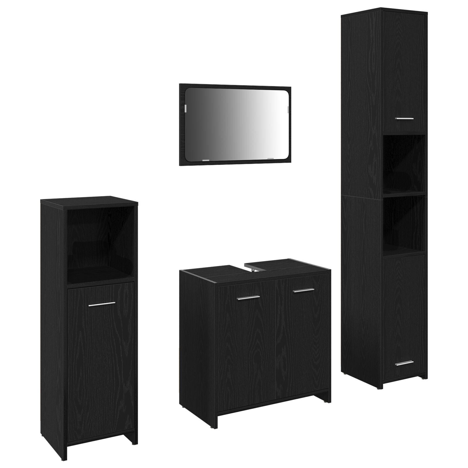 Baderomsmøbelsett med hylle 4 pcs Svart Eik 30 x 30 x 183.5 cm