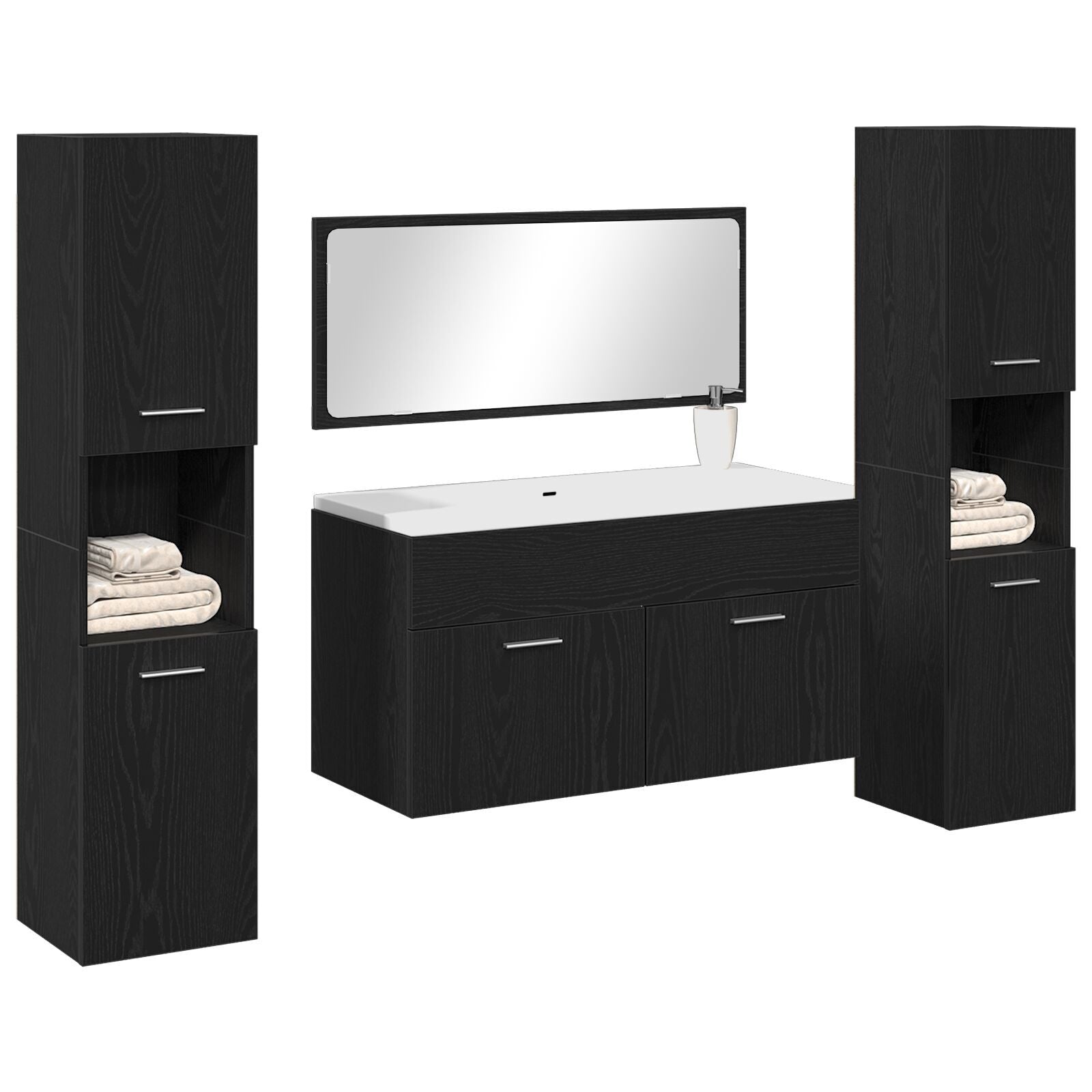 Badmøbelsett 4 pcs Svart Eik 41 x 38.5 x 46 cm Konstruert tre