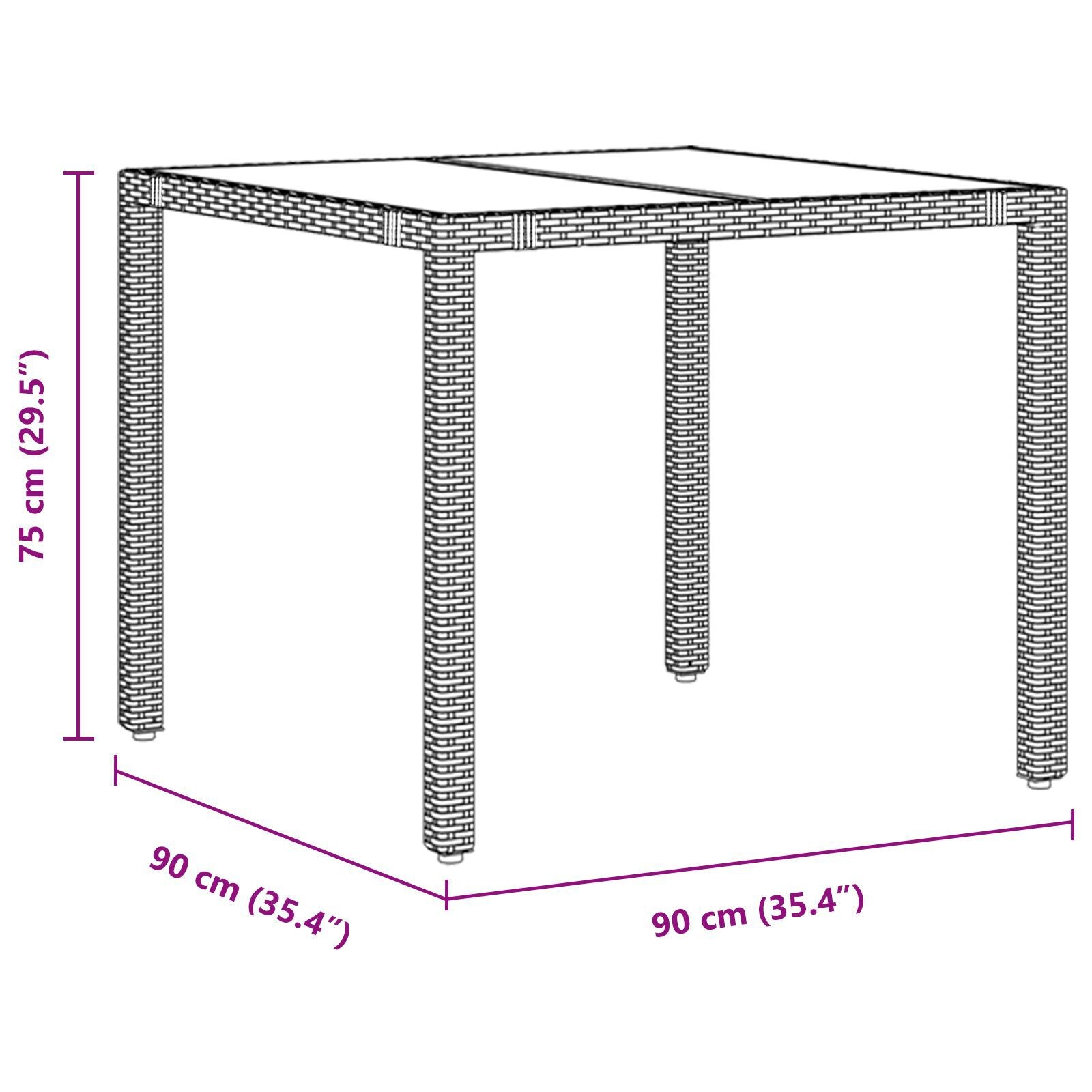 Hage Spisegruppe 3 pcs Svart 90 x 90 x 75 cm polyrotting