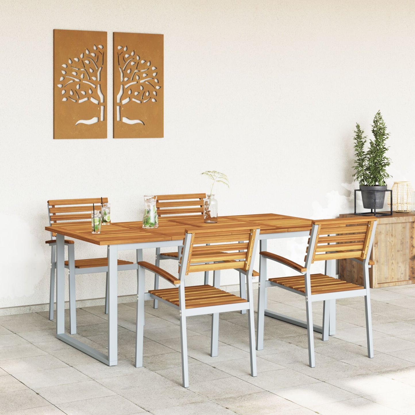 Hage Spisegruppe 5 pcs Grå Solid akasietre