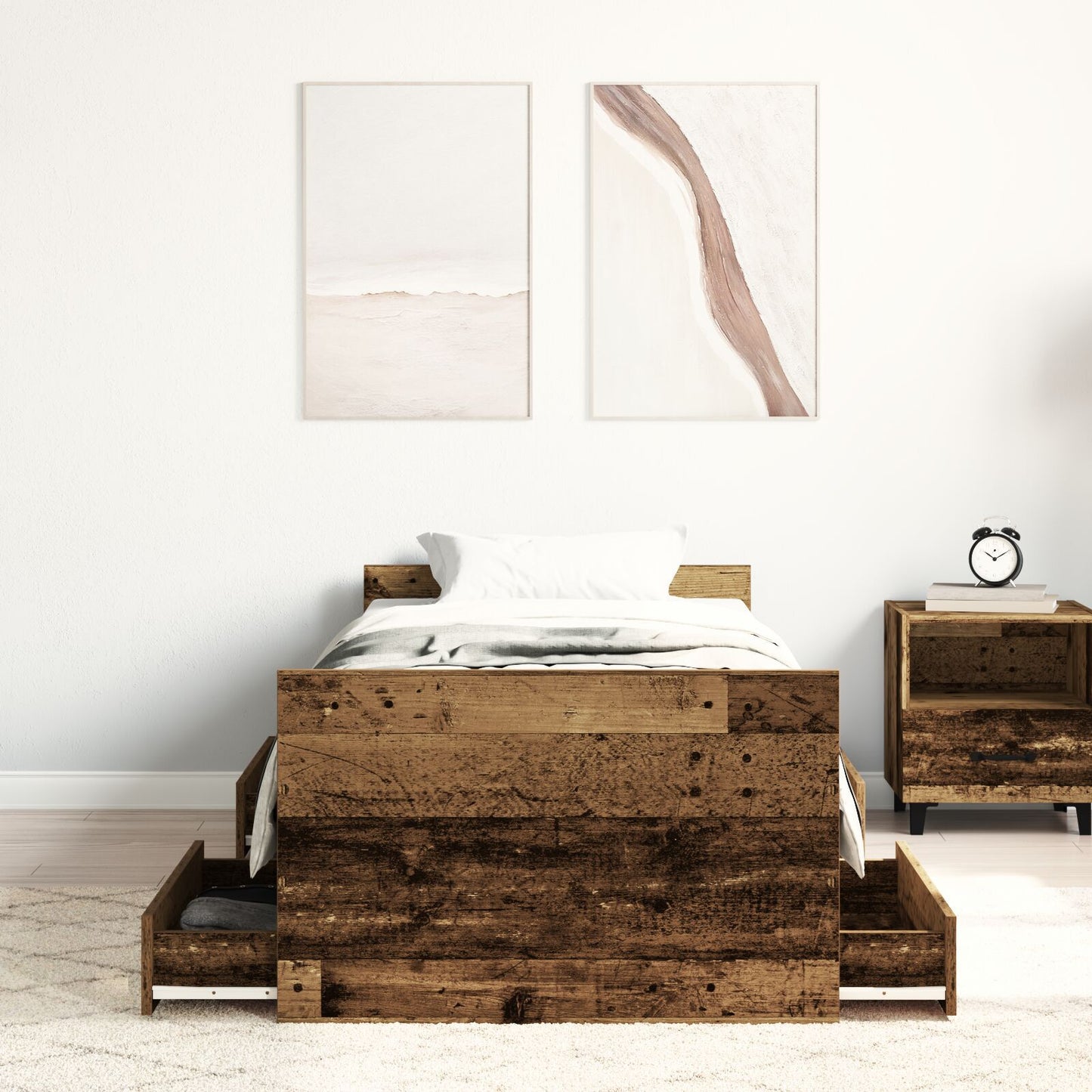 Sengestamme med skuff Gamle tre 193 x 78 x 50 cm Konstruert tre