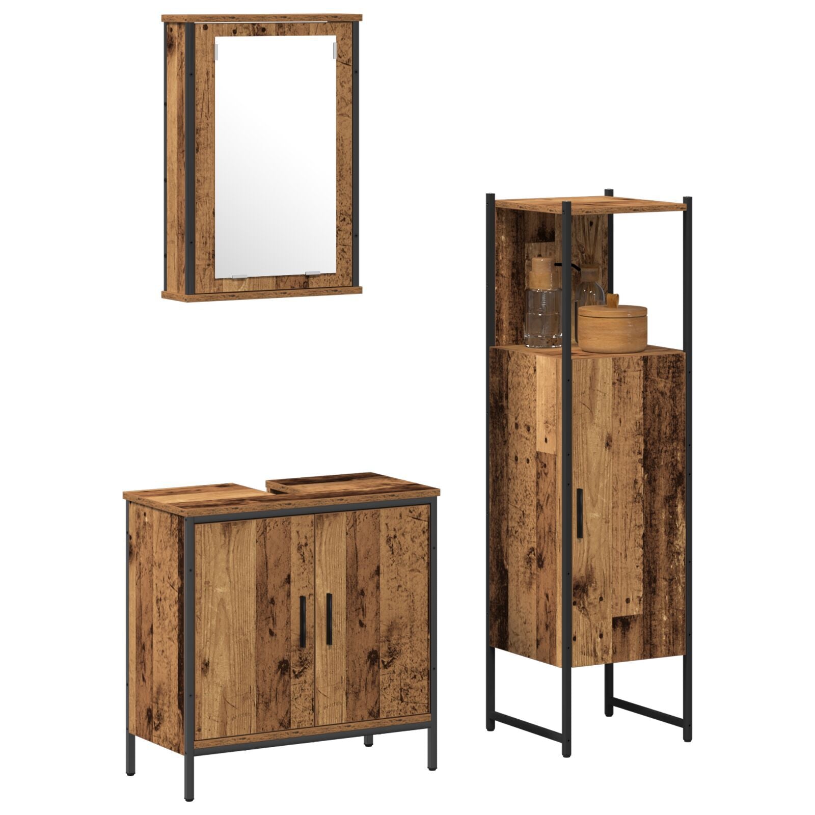Baderomsinnredningssett med dør 3 pcs Brun 33 x 33 x 120.5 cm