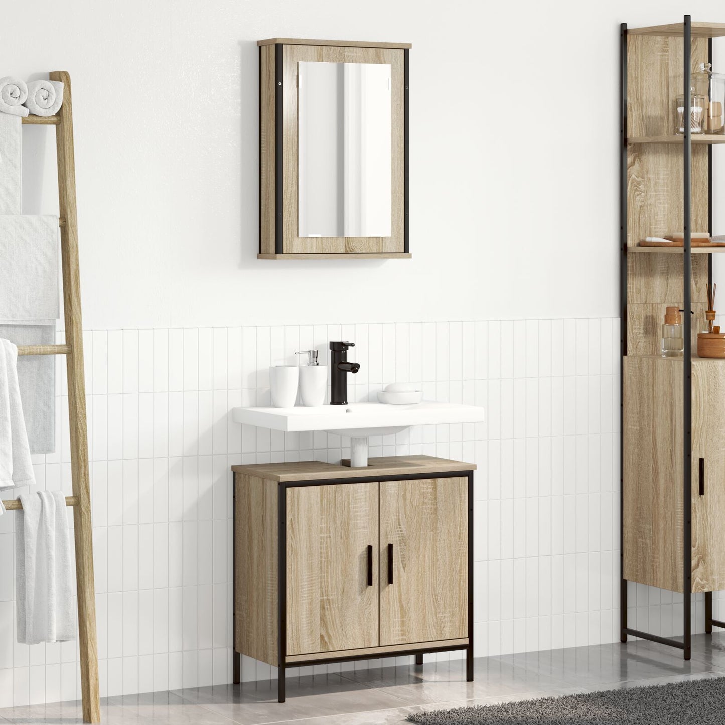 Baderomsinnredningssett med hylle 2 pcs Brun Konstruert tre