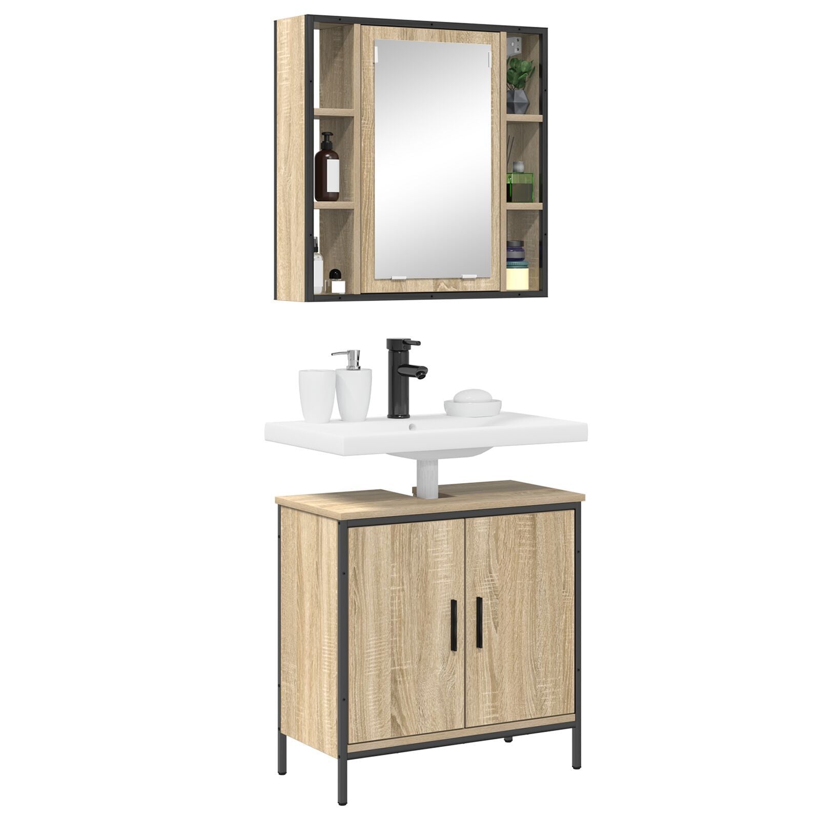 Baderomsinnredningssett med hylle 2 pcs Brun 60 x 30 x 60 cm