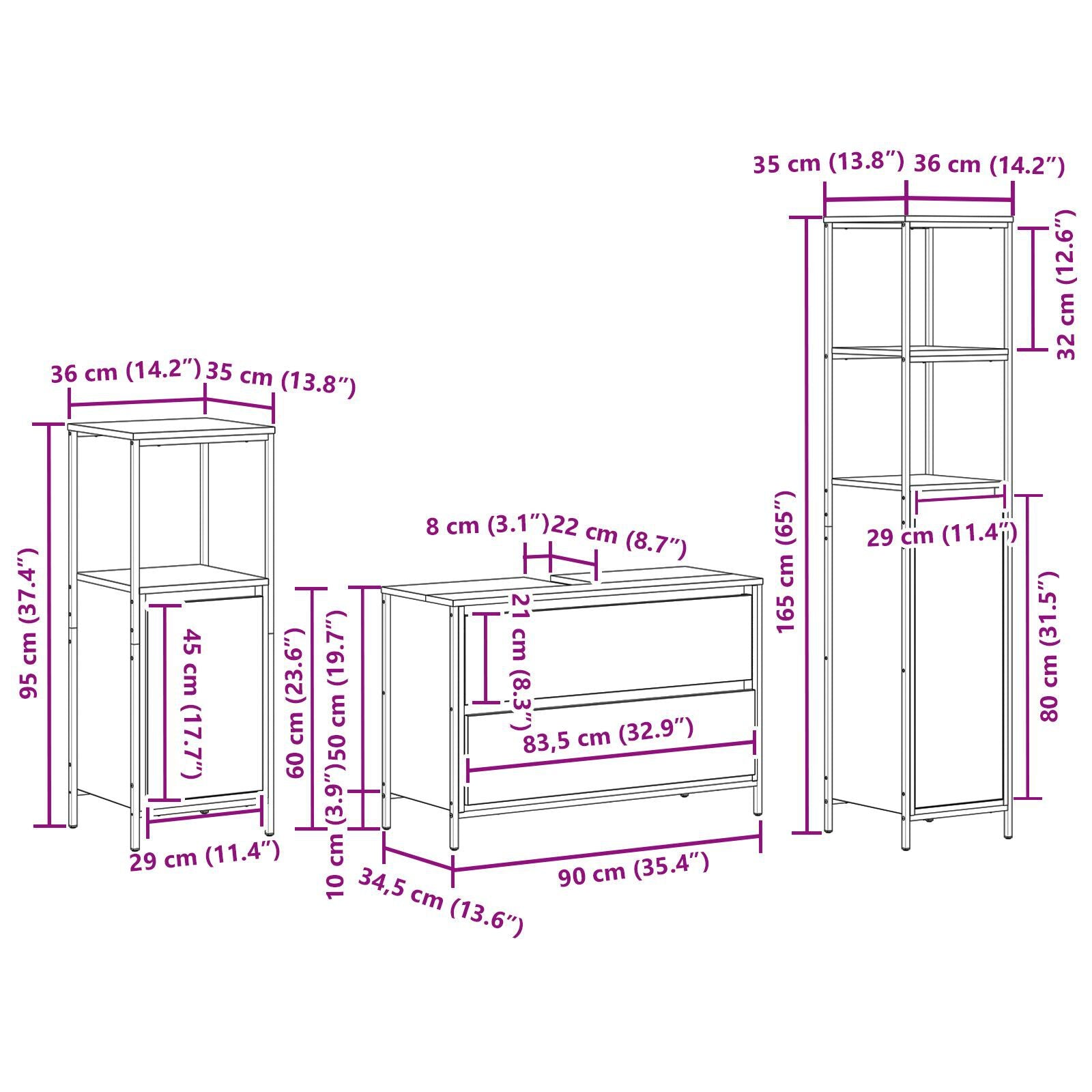 Baderomsinnredningssett 3 pcs Røkt eik 90 x 34.5 x 60 cm