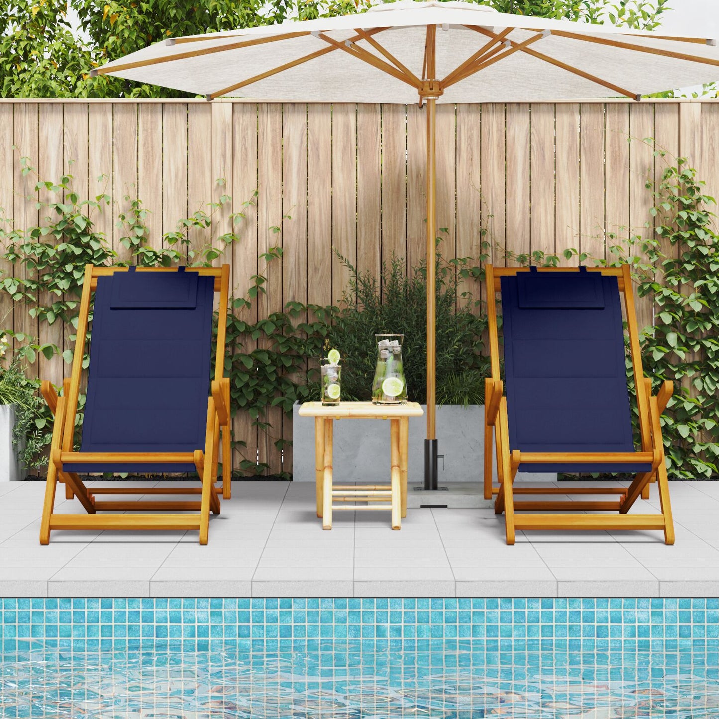 Strandstol med pute 2 pcs Brun Solid akasietre