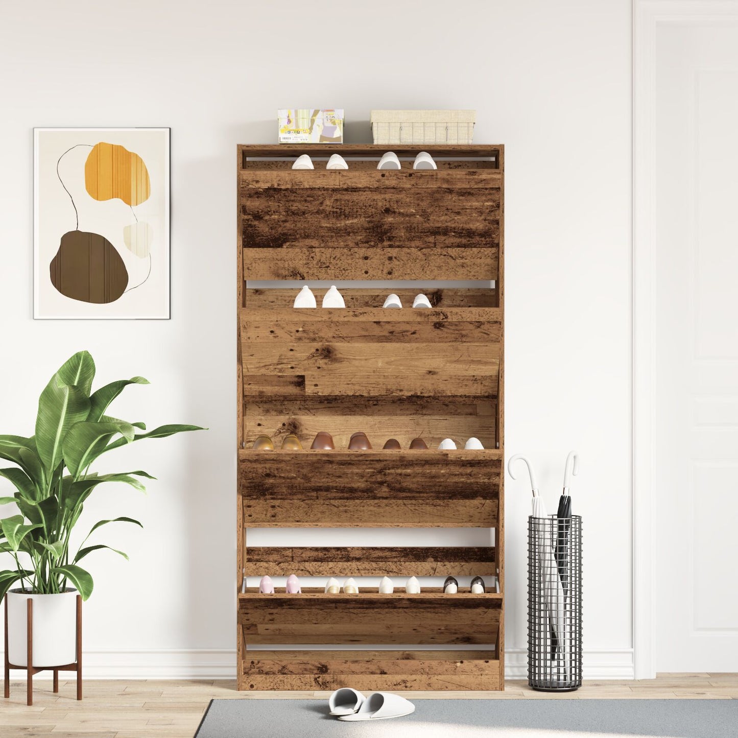 Sko Skap med dør Gammelt tre 80 x 21 x 163,5 cm Konstruert tre