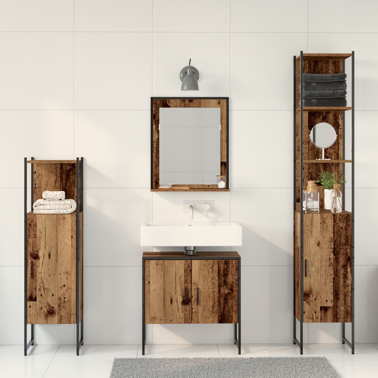 Baderomsinnredningssett med dør 4 pcs Brun 33 x 33 x 185.5 cm
