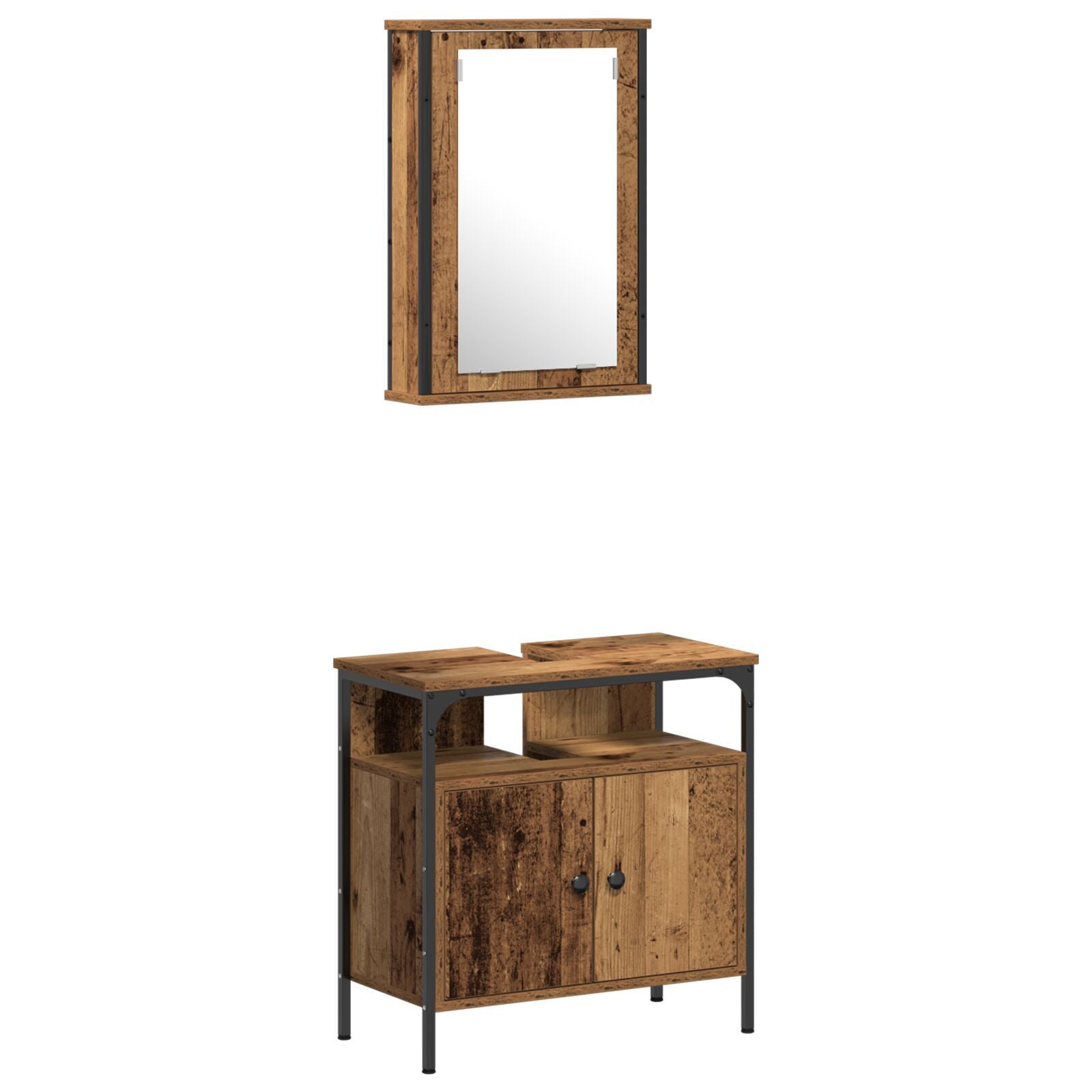 Baderomsinnredningssett med dør 3 pcs Brun 33 x 33 x 120.5 cm