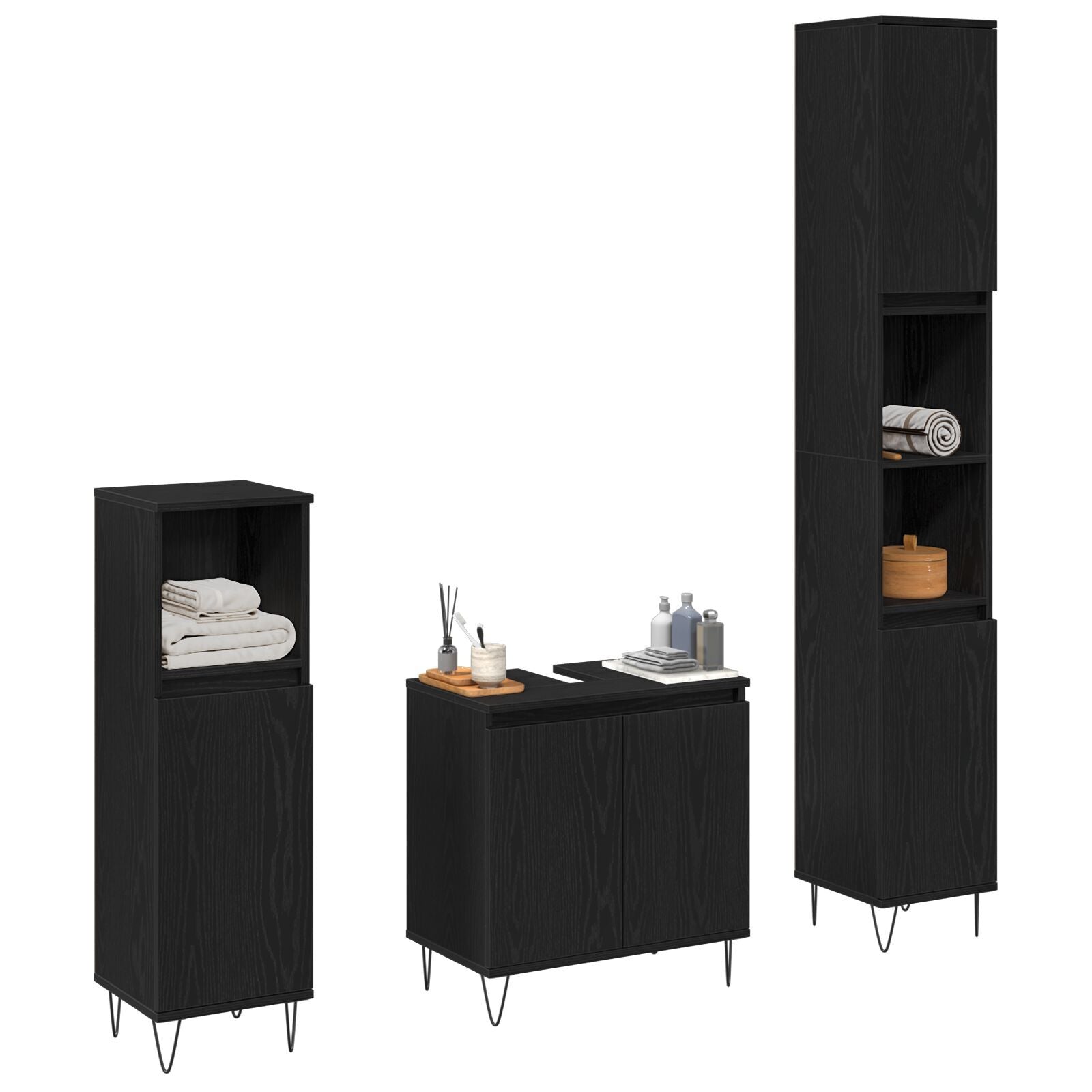 Baderomsmøbelsett med lagring 3 pcs Svart Eik 30 x 30 x 190 cm