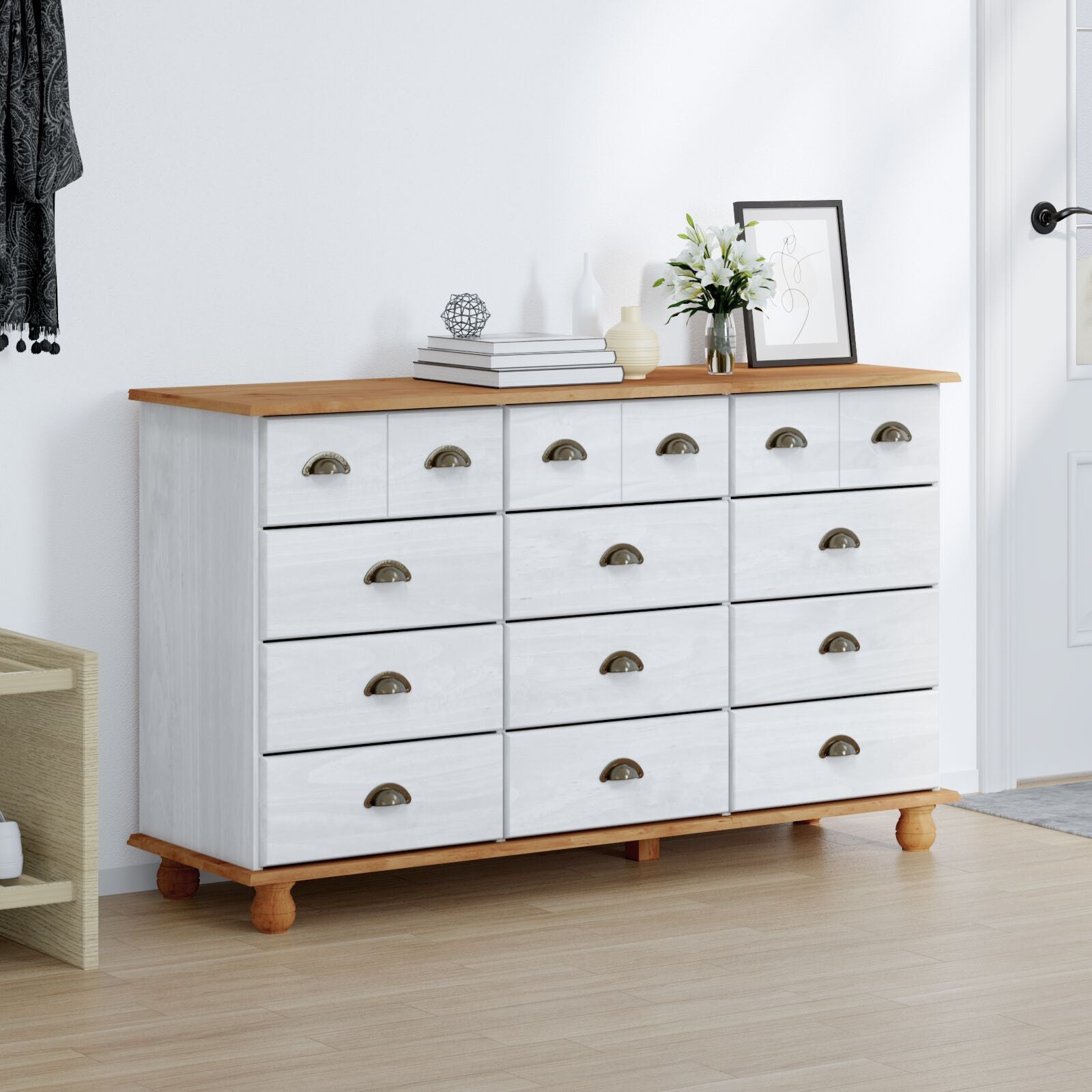 Skap med skuffer Hvit 79 x 40 x 133.5 cm Massivt furutre