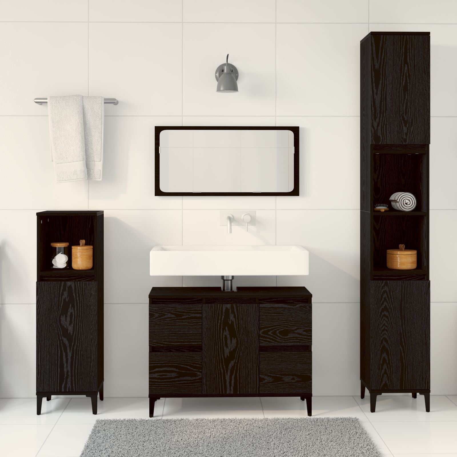 Baderomsinnredningssett med skuff 3 pcs Svart 30 x 30 x 180 cm
