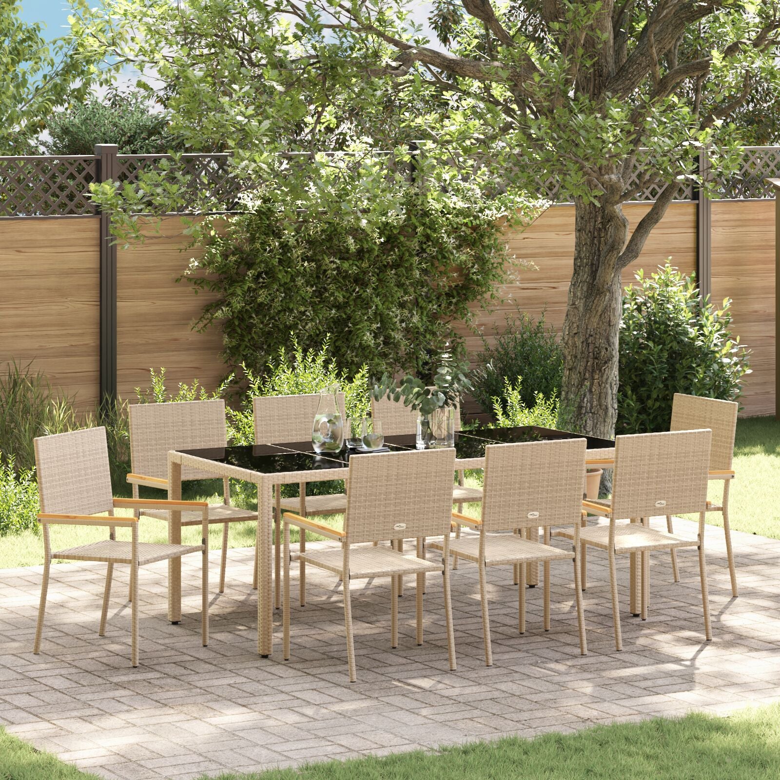 Hage Spisegruppe 9 pcs Beige 190 x 90 x 75 cm polyrotting