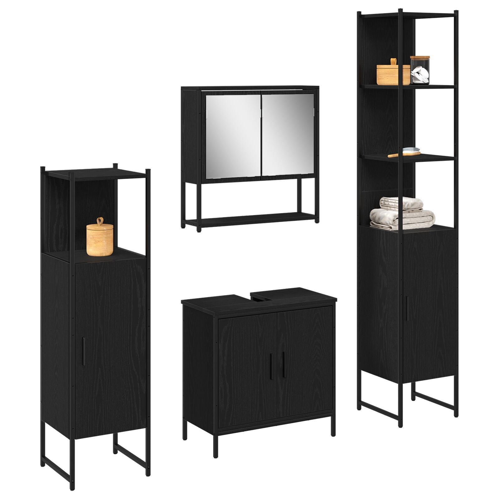 Baderomsinnredningssett med dør 4 pcs Svart 33 x 33 x 185.5 cm