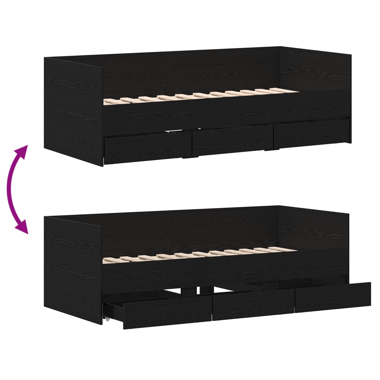 Dagseng ramme med skuffer Svart eik 90 x 190 cm Konstruert tre