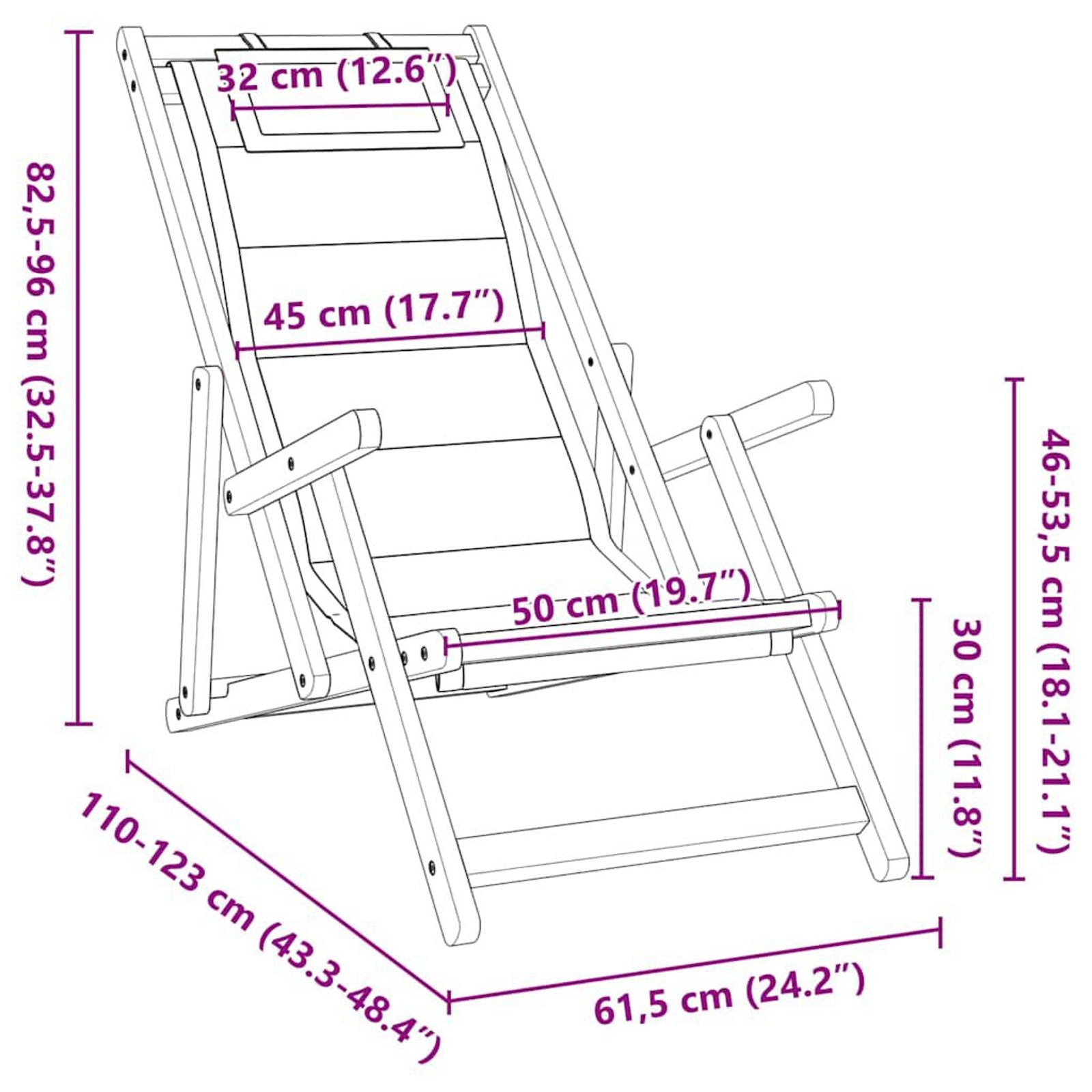 Strandstol 2 pcs Brun 61.5 x 123 x 82cm Massivt akasietre