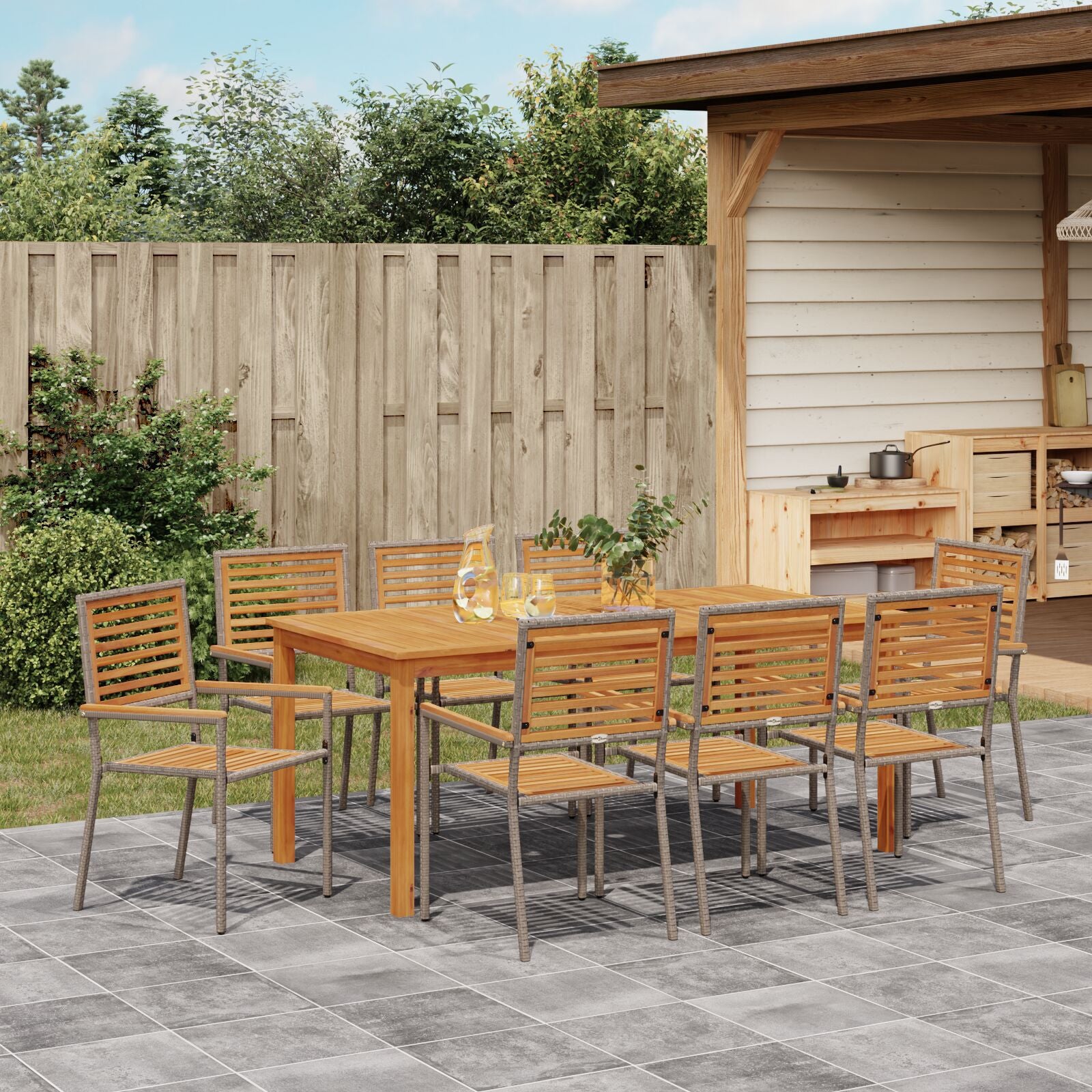 Hage Spisegruppe 9 pcs Grå Poly rattan
