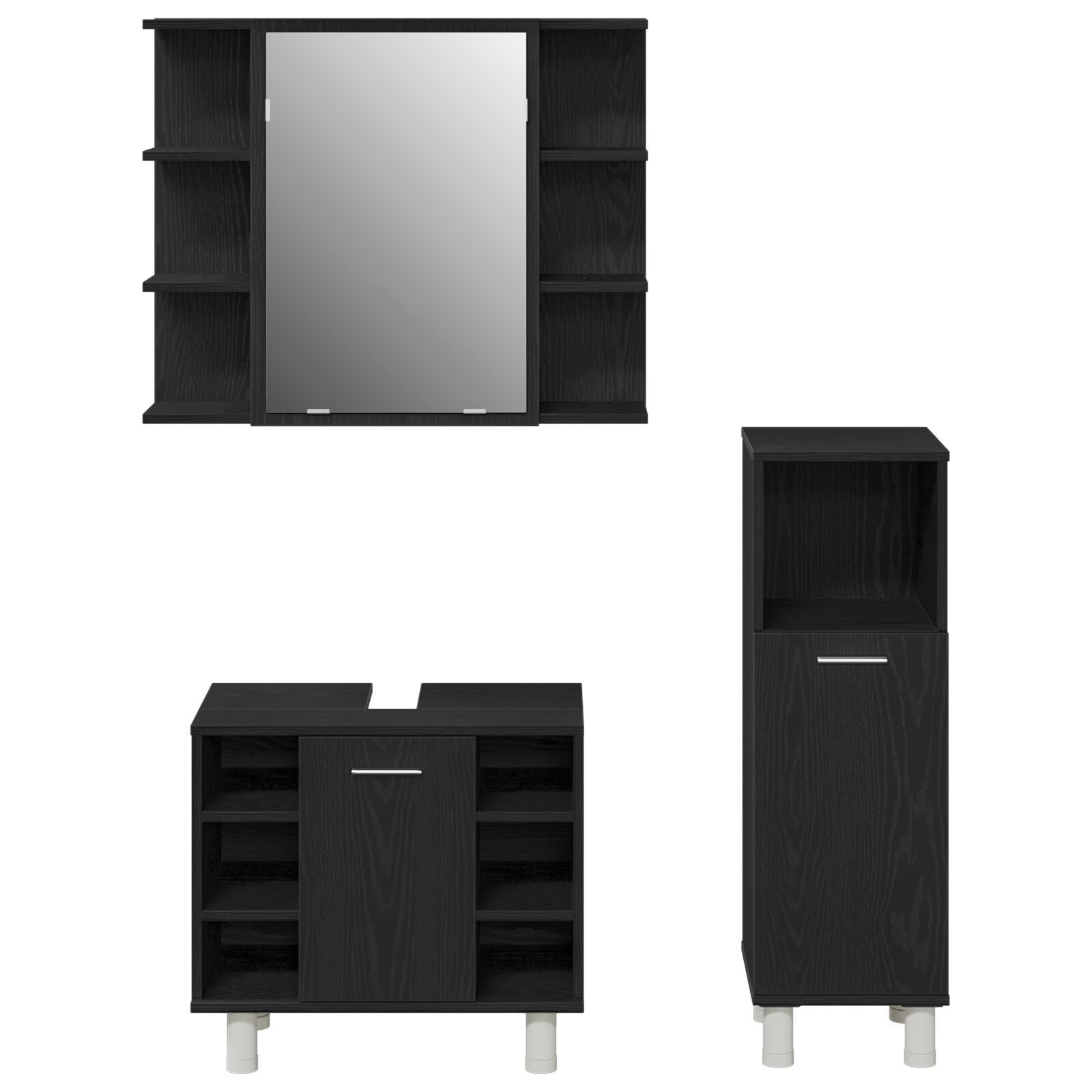 Baderomsinnredningssett med hylle 3 pcs Svart 30 x 30 x 99.5 cm