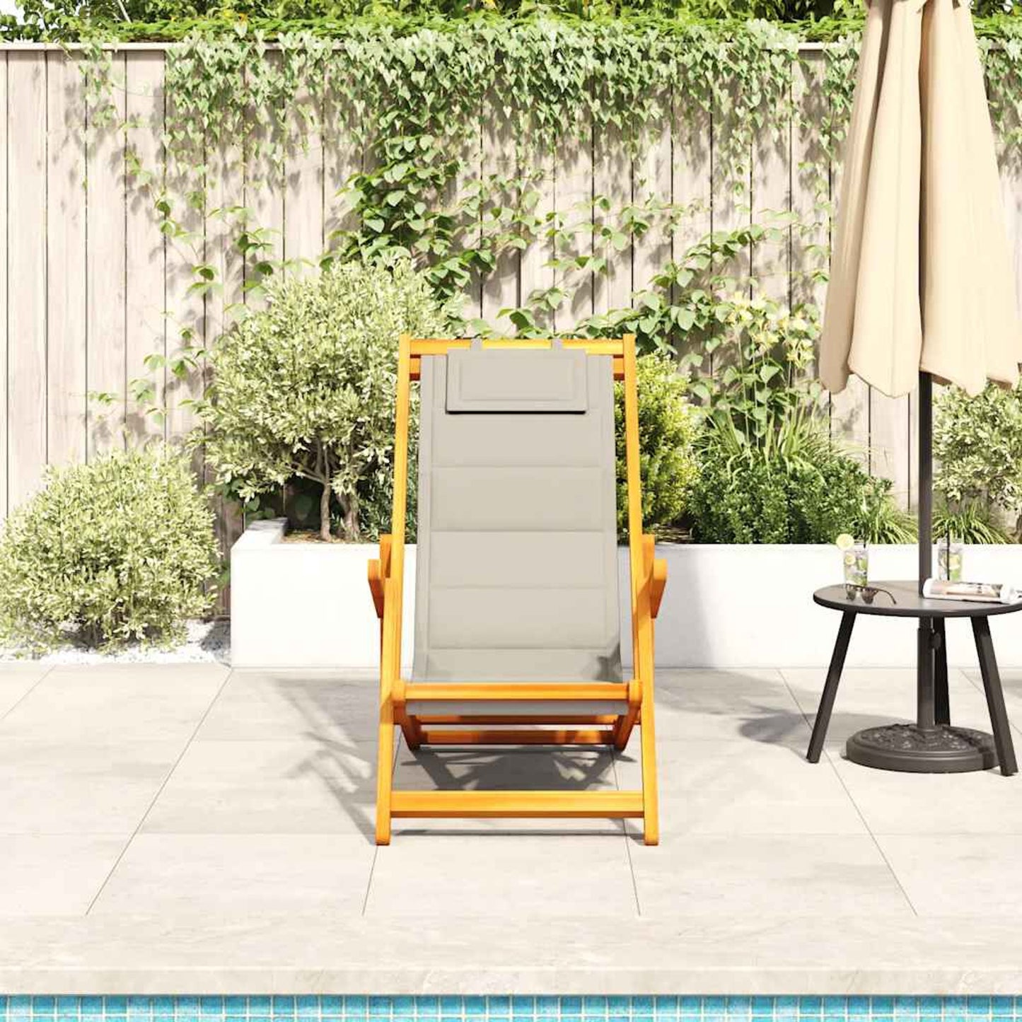Strandstol med pute 2 pcs Brun Solid akasietre