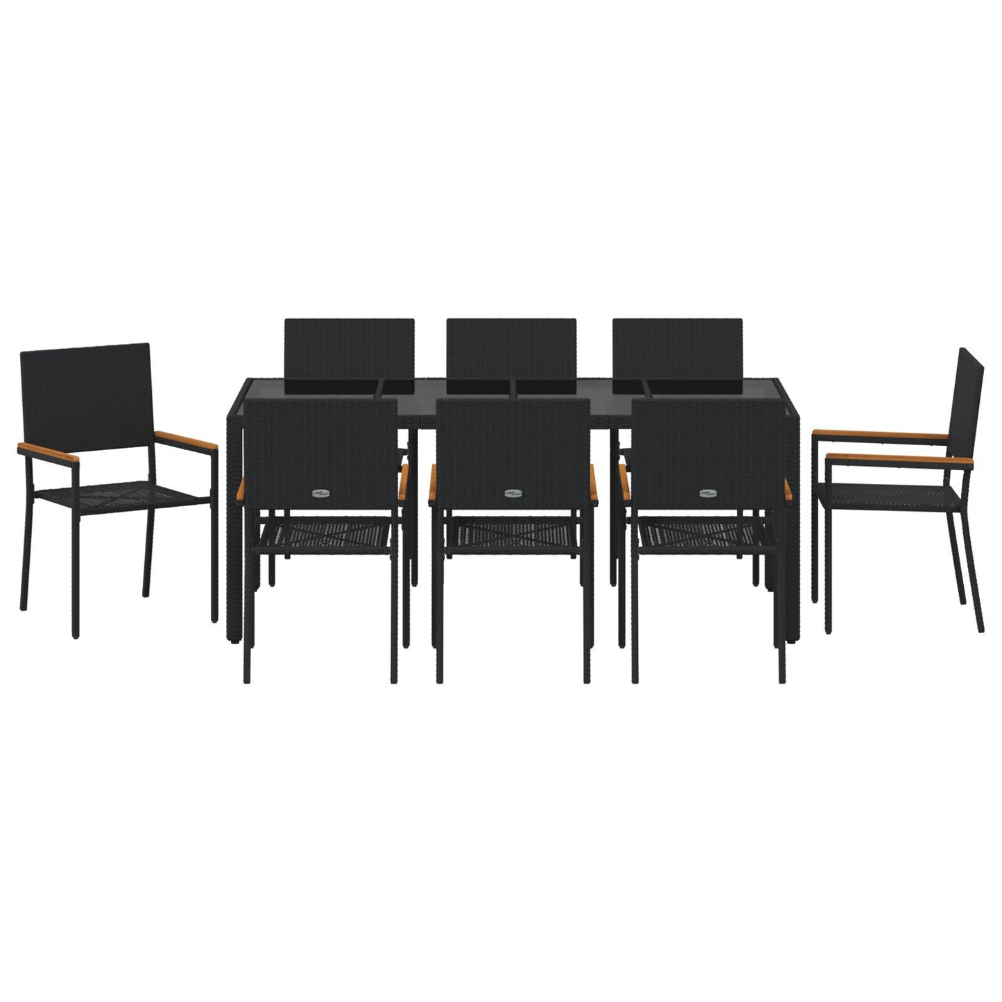 Hage Spisegruppe 9 pcs Svart polyrotting