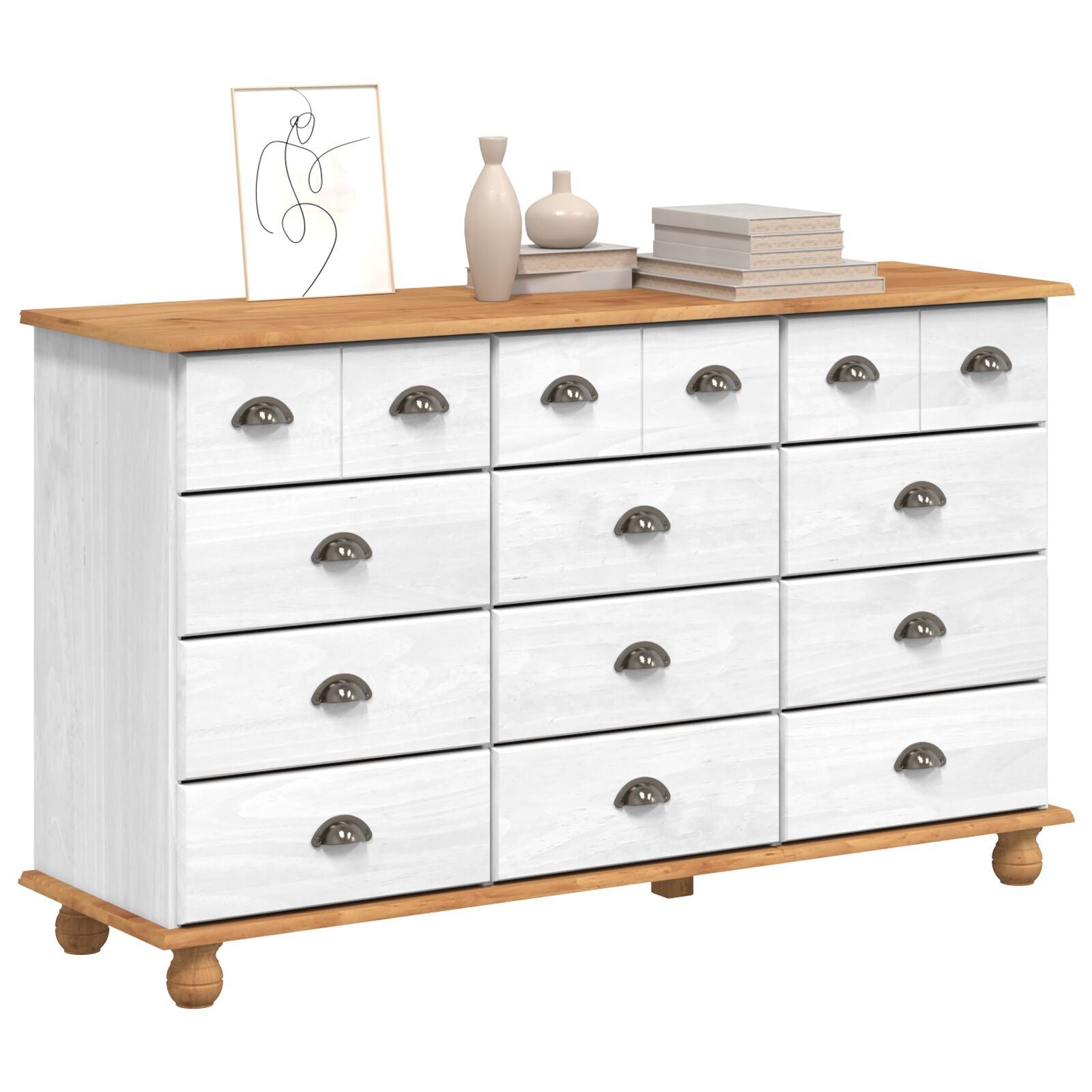 Skap med skuffer Hvit 79 x 40 x 133.5 cm Massivt furutre