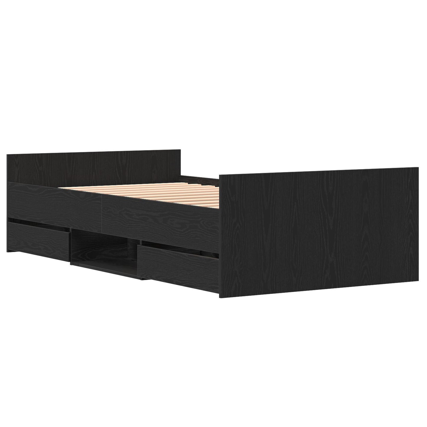 Sengestamme med skuff Svart Eik 193 x 93 x 50 cm Konstruert tre