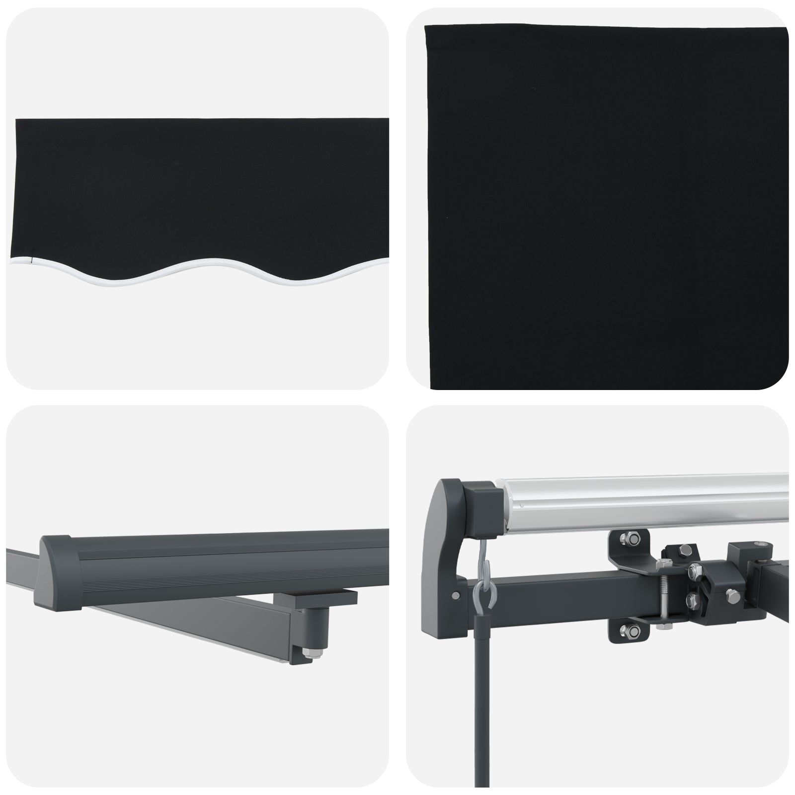 Innvendbar Markise med LED -stripelys Svart 450 ×300 cm stoff