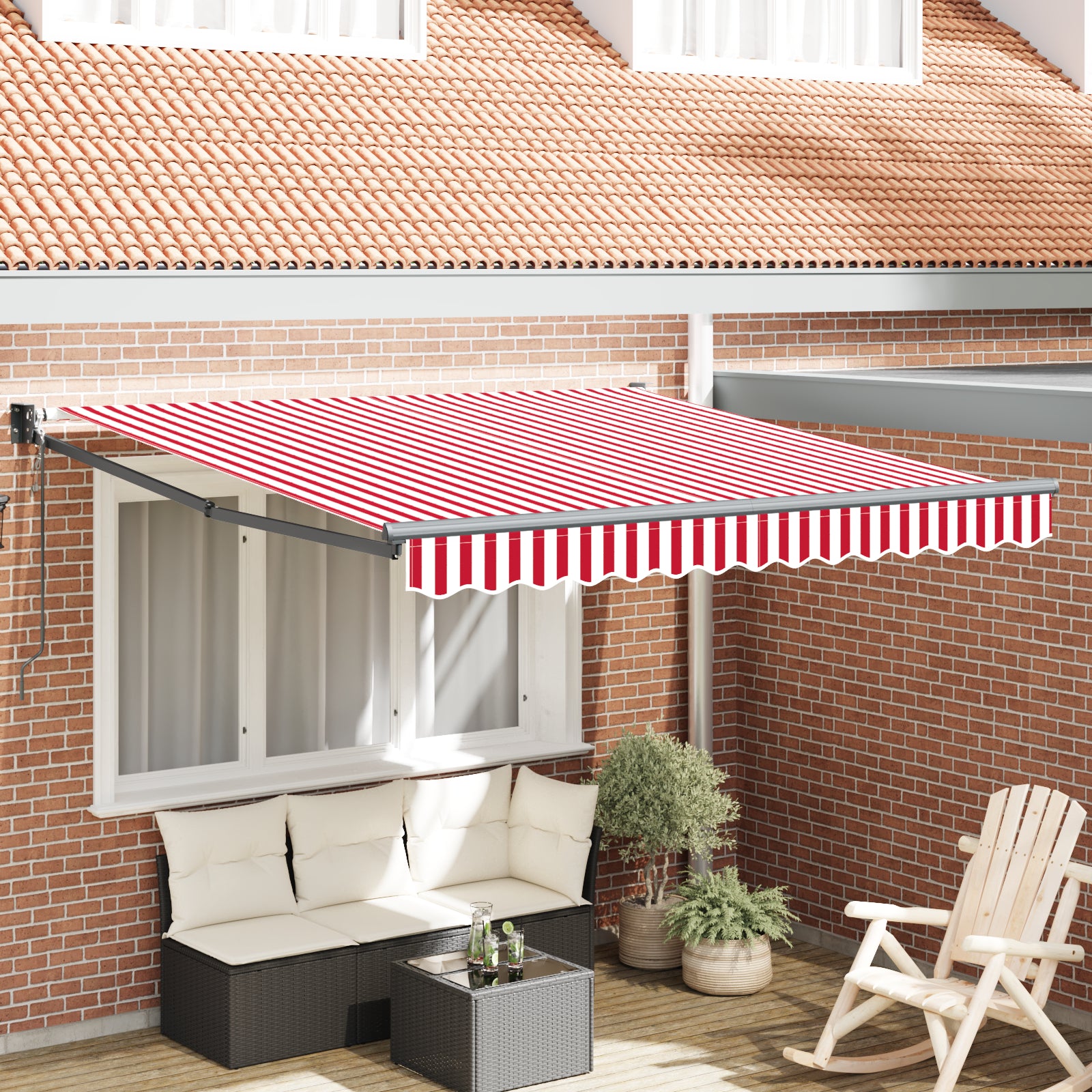Innvendbar Markise Rød og hvit 350 x 250 cm stoff