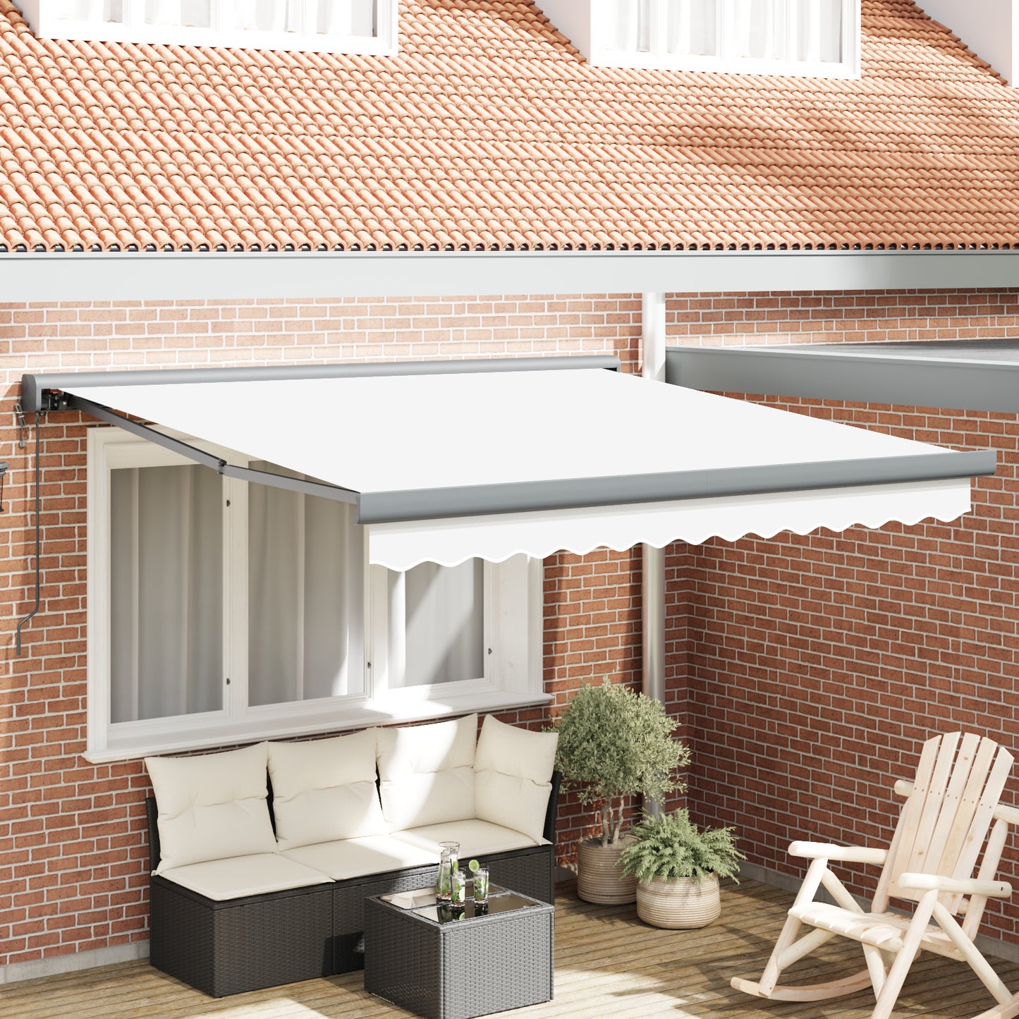Uttrekkbar markise Hvit 350 x 250 x 165 cm Stoff og Metall
