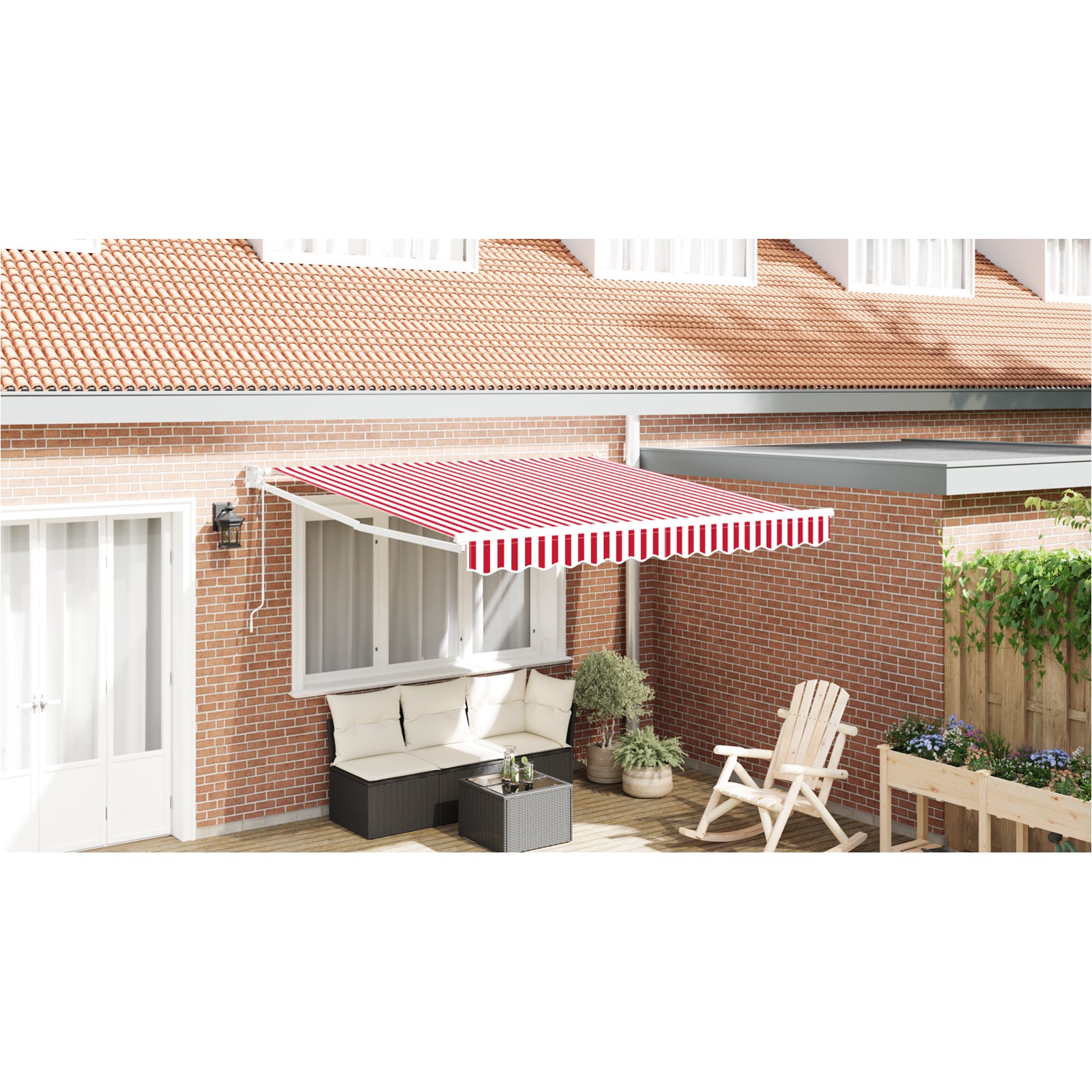 Innvendbar Markise Rød og hvit 350 x 250 cm stoff