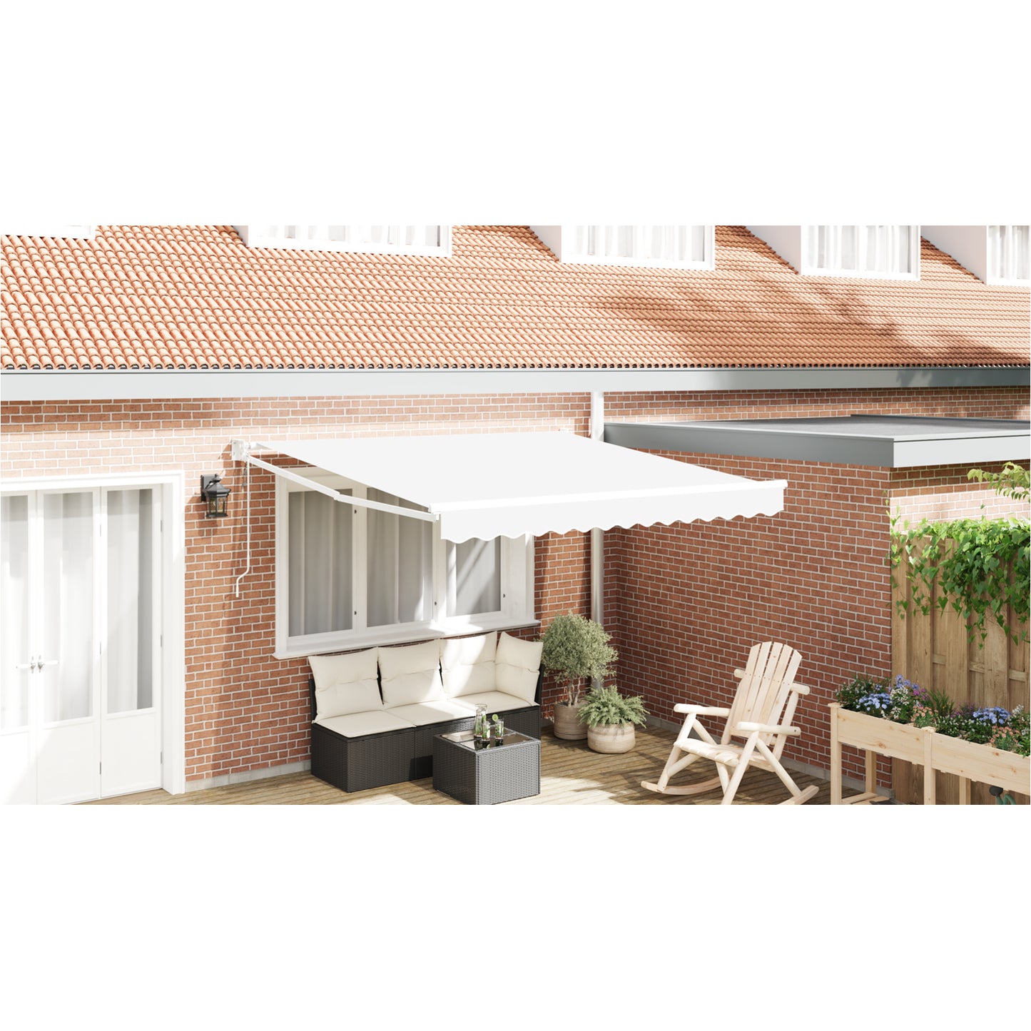 Uttrekkbar markise Hvit 350 x 250 cm Polyester og Metall