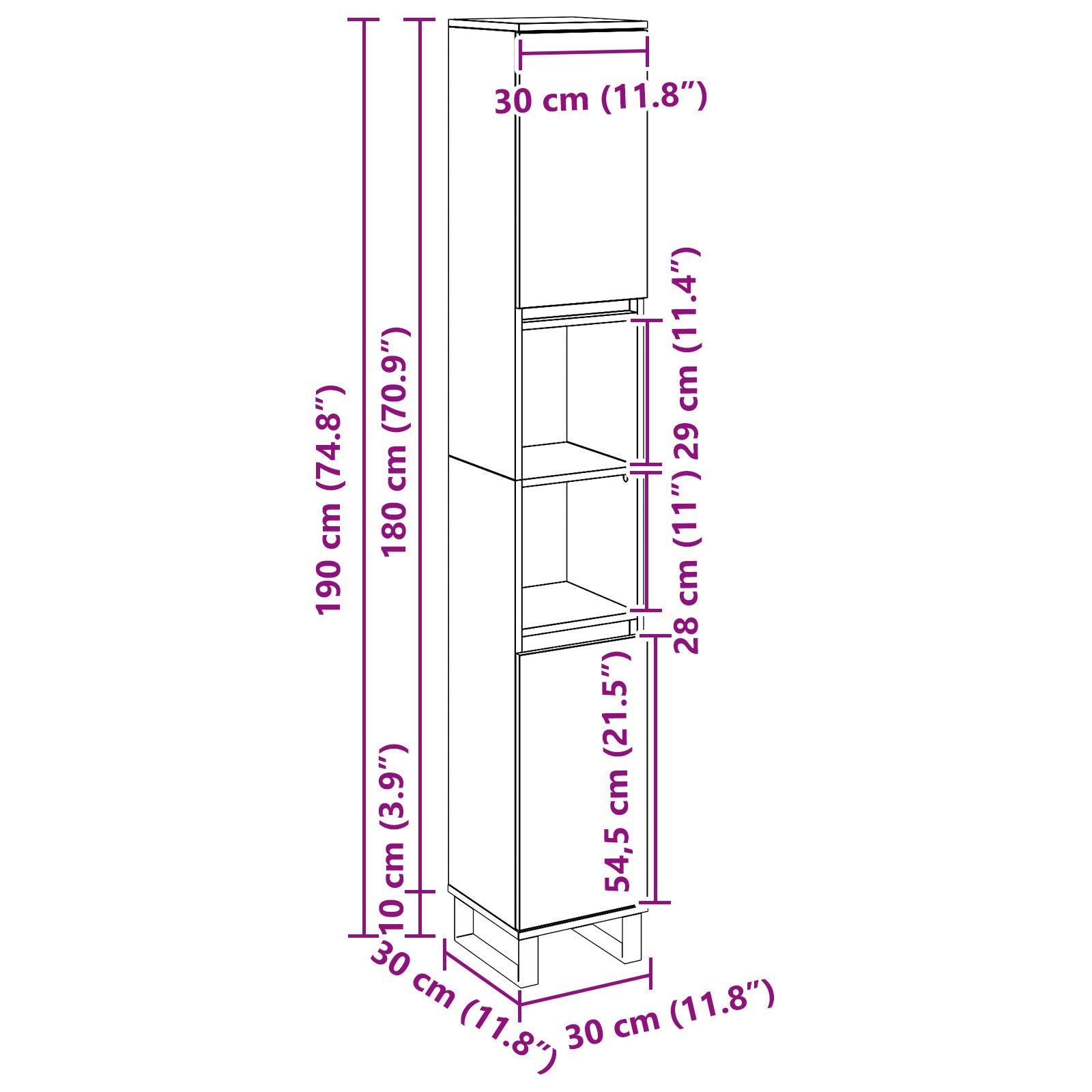 Badromsskap Svart Eik 30x30x190 cm Konstruert Tre