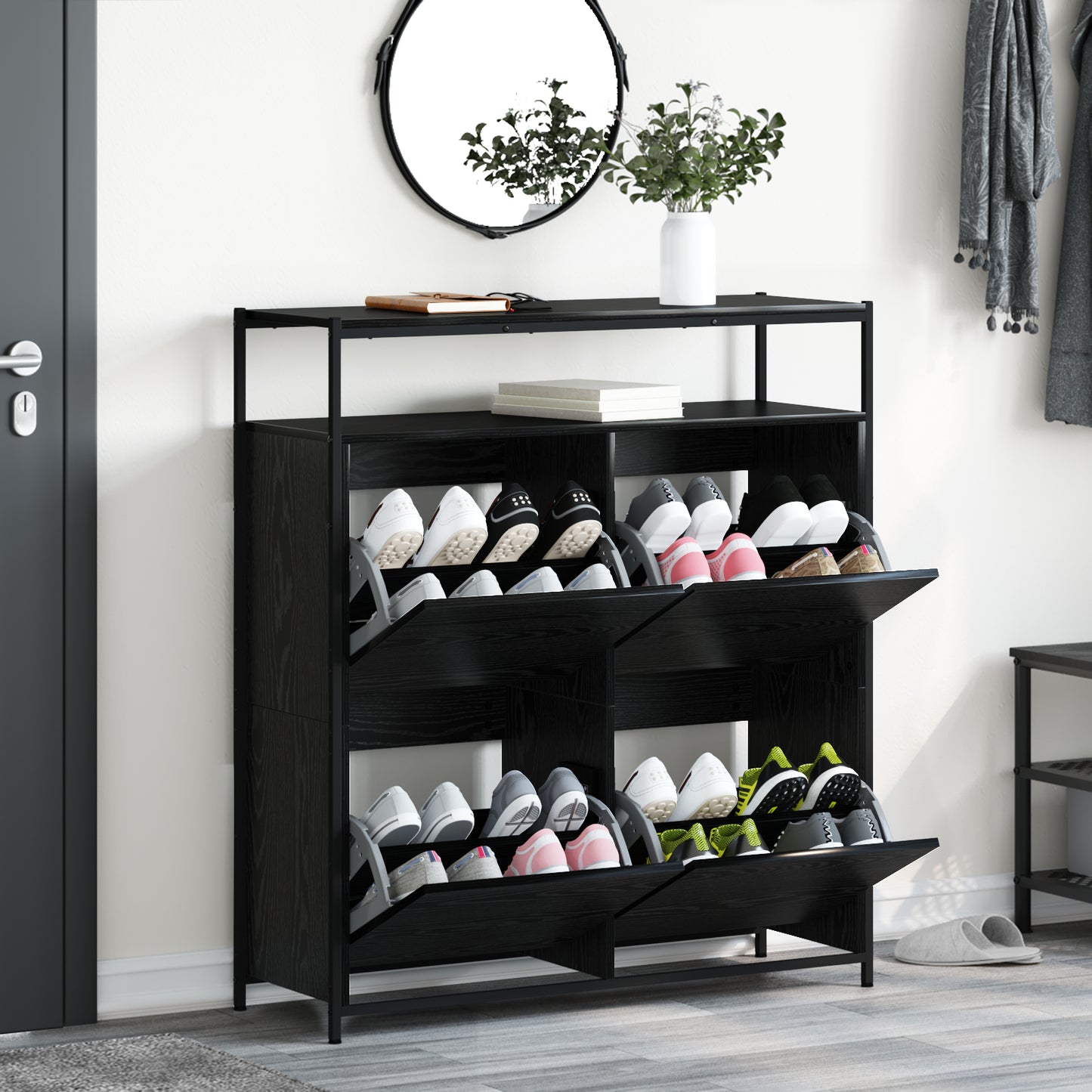 Sko Skap med hylle Svart Eik 100 x 34 x 112 cm Konstruert tre