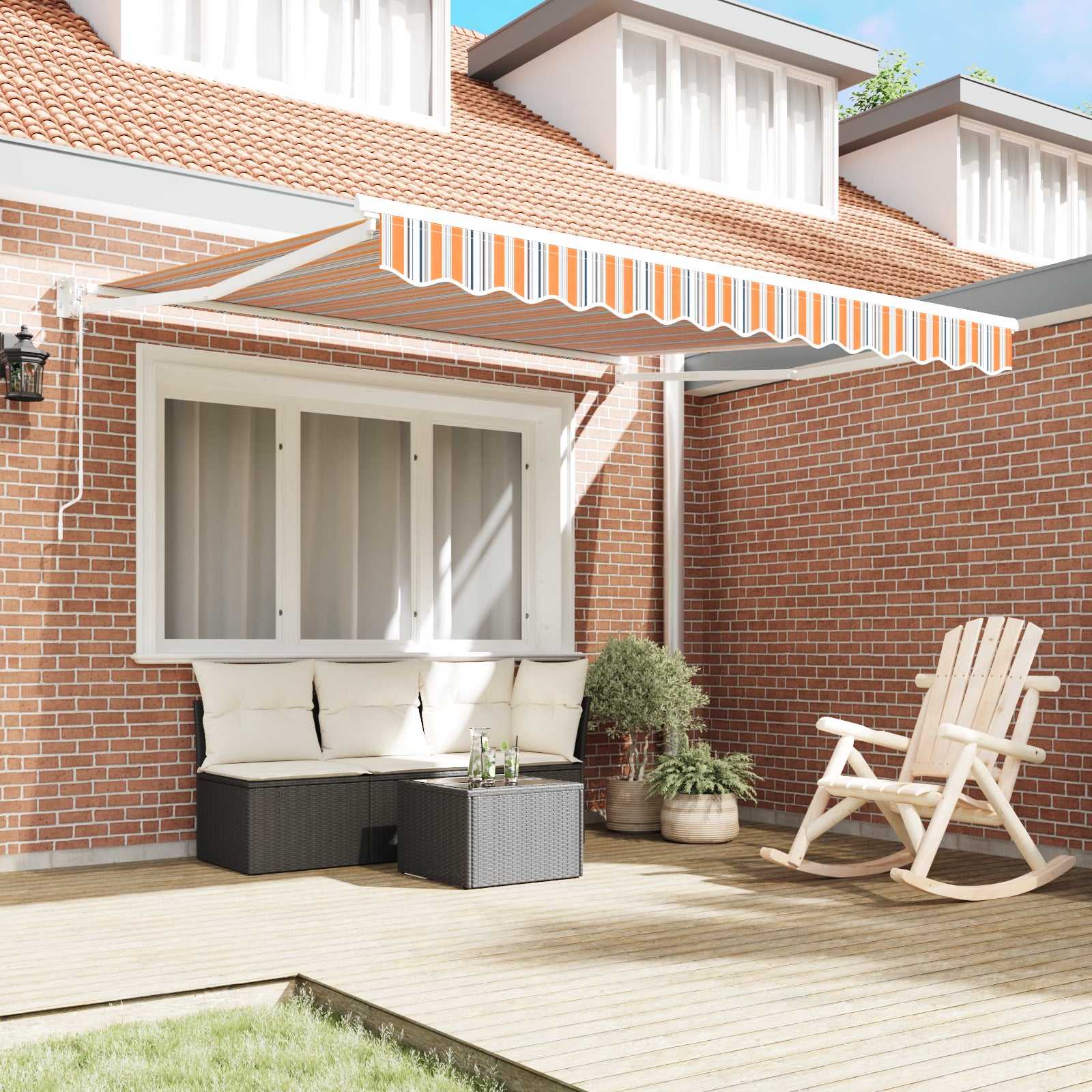 Innvendbar Markise Oransje Grå Blå Hvit 350 x 250 cm stoff