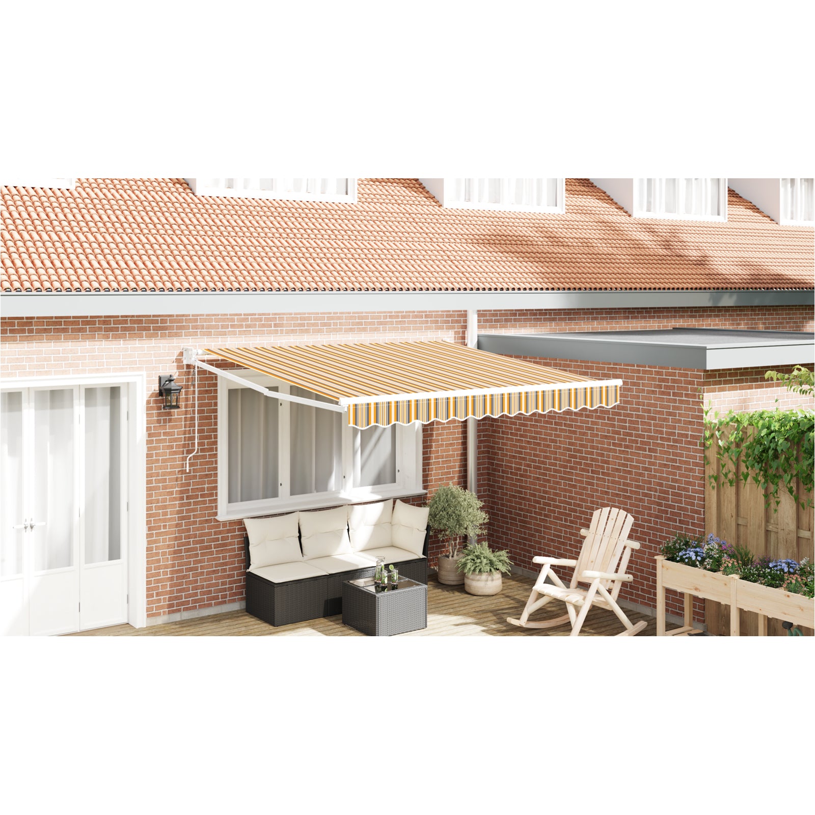 Innvendbar Markise Gul og grå og hvit 350 x 250 cm stoff