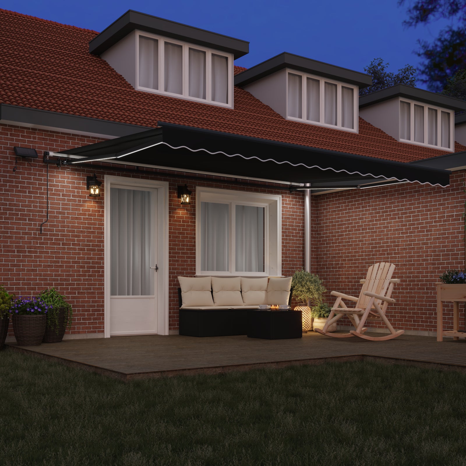 Innvendbar Markise med LED -stripelys Svart 450 ×300 cm stoff